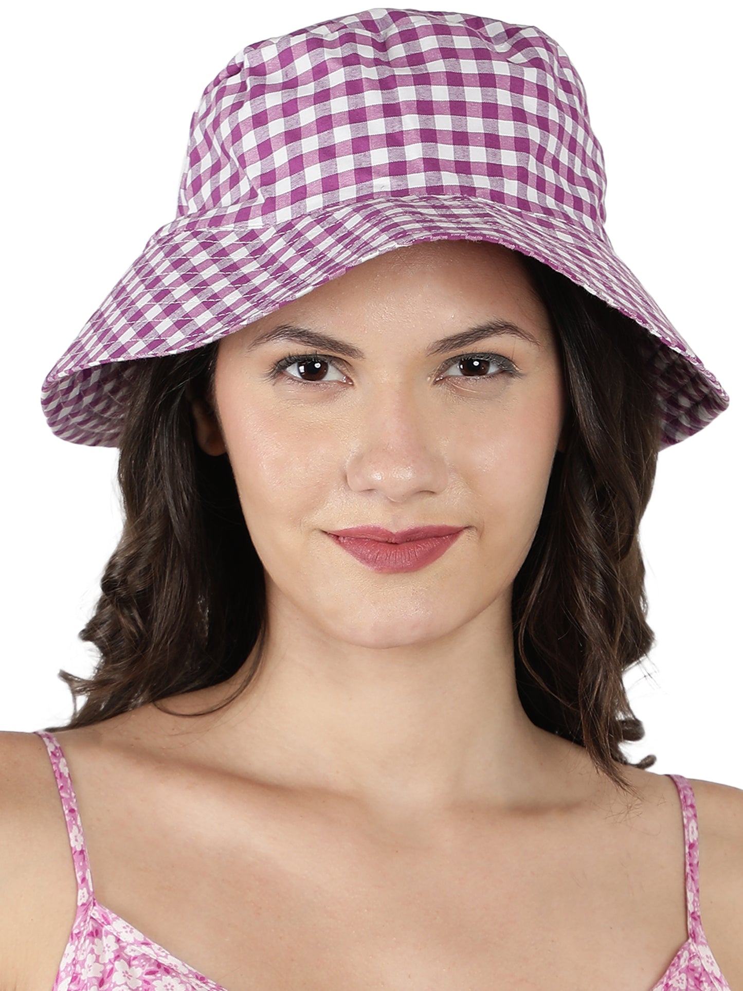 NUEVOSDAMAS Women Cotton Yarn Dyed Check Sun Hat