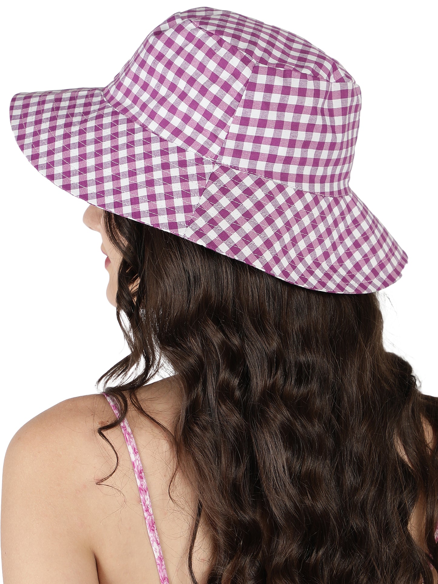 NUEVOSDAMAS Women Cotton Yarn Dyed Check Sun Hat