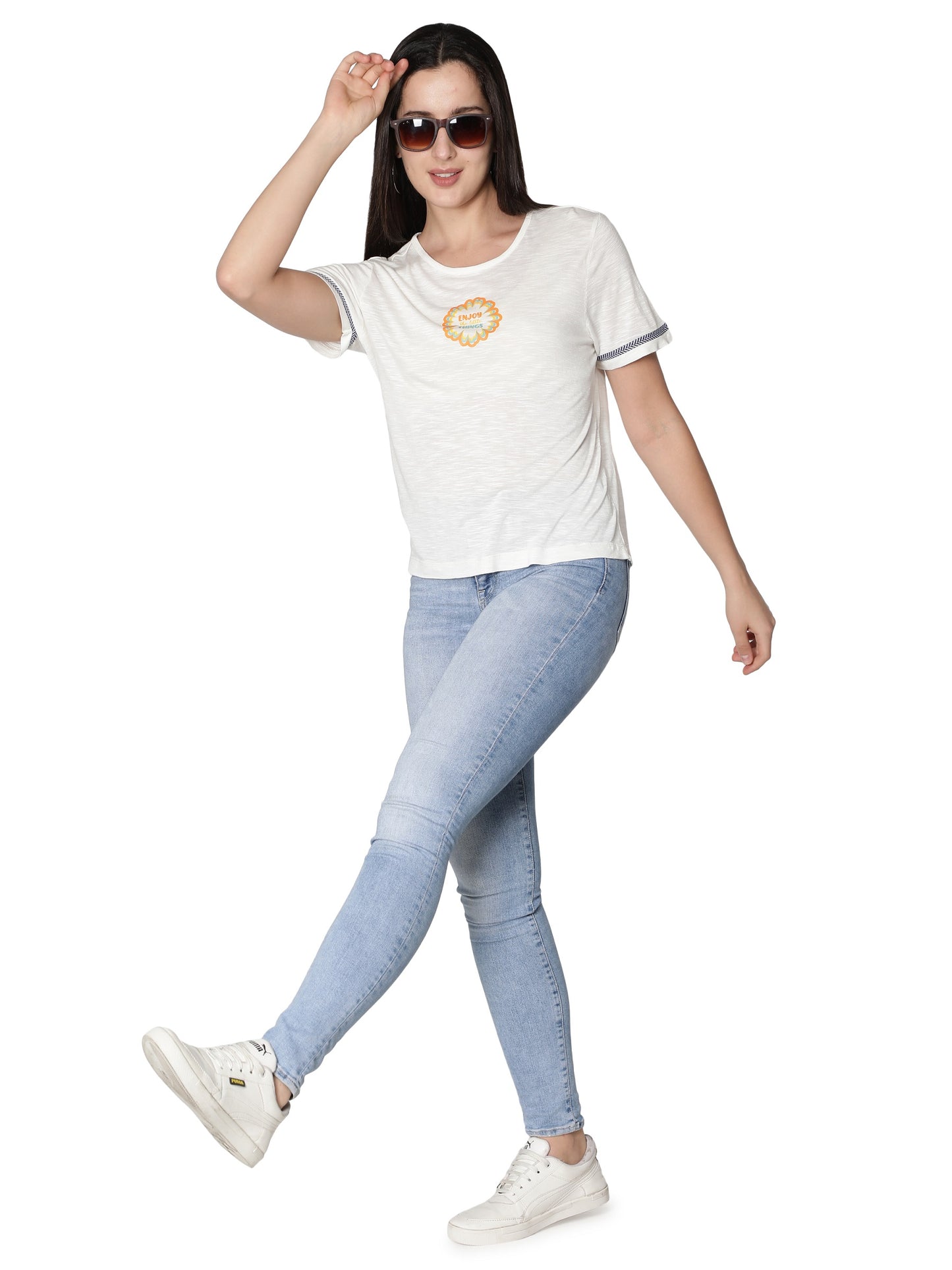 NUEVOSDAMAS Women Rayon Printed White T-Shirt