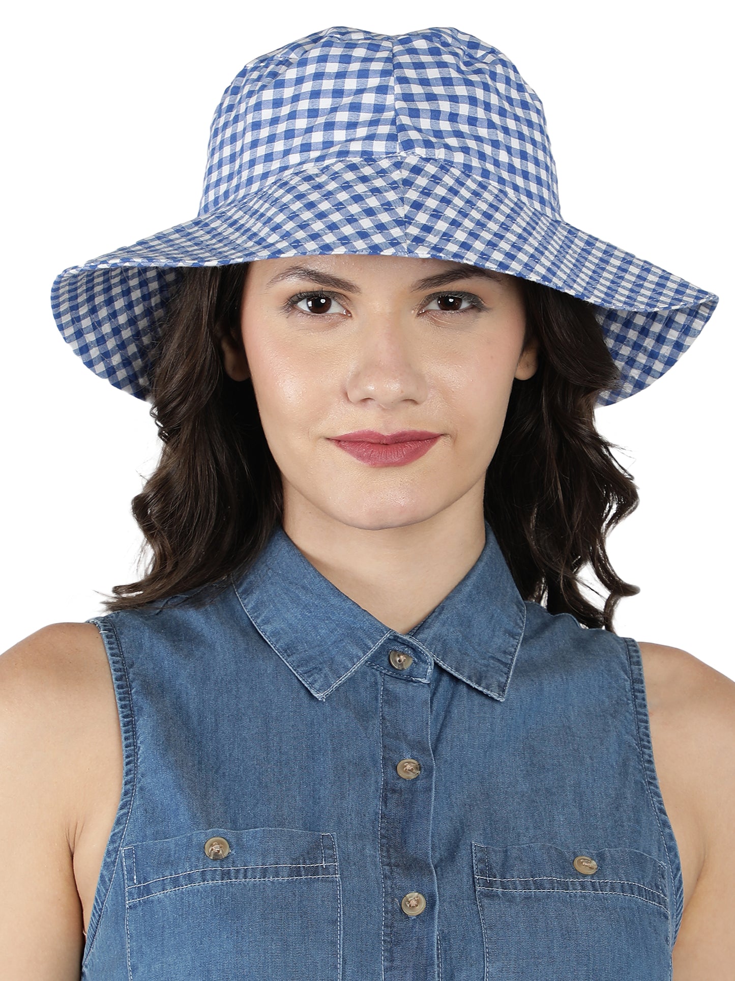 NUEVOSDAMAS Women Cotton Yarn Dyed Check Sun Hat