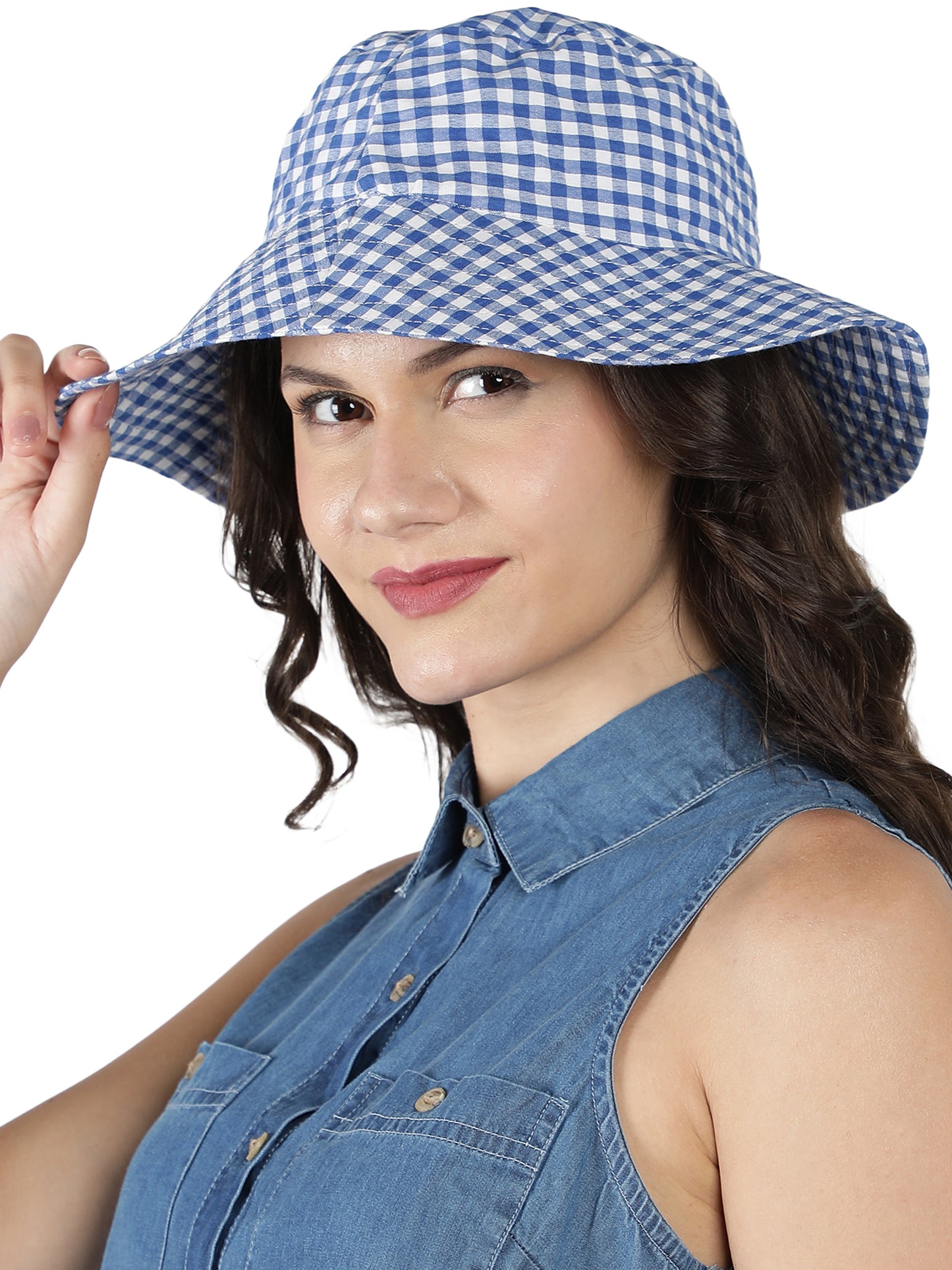 NUEVOSDAMAS Women Cotton Yarn Dyed Check Sun Hat