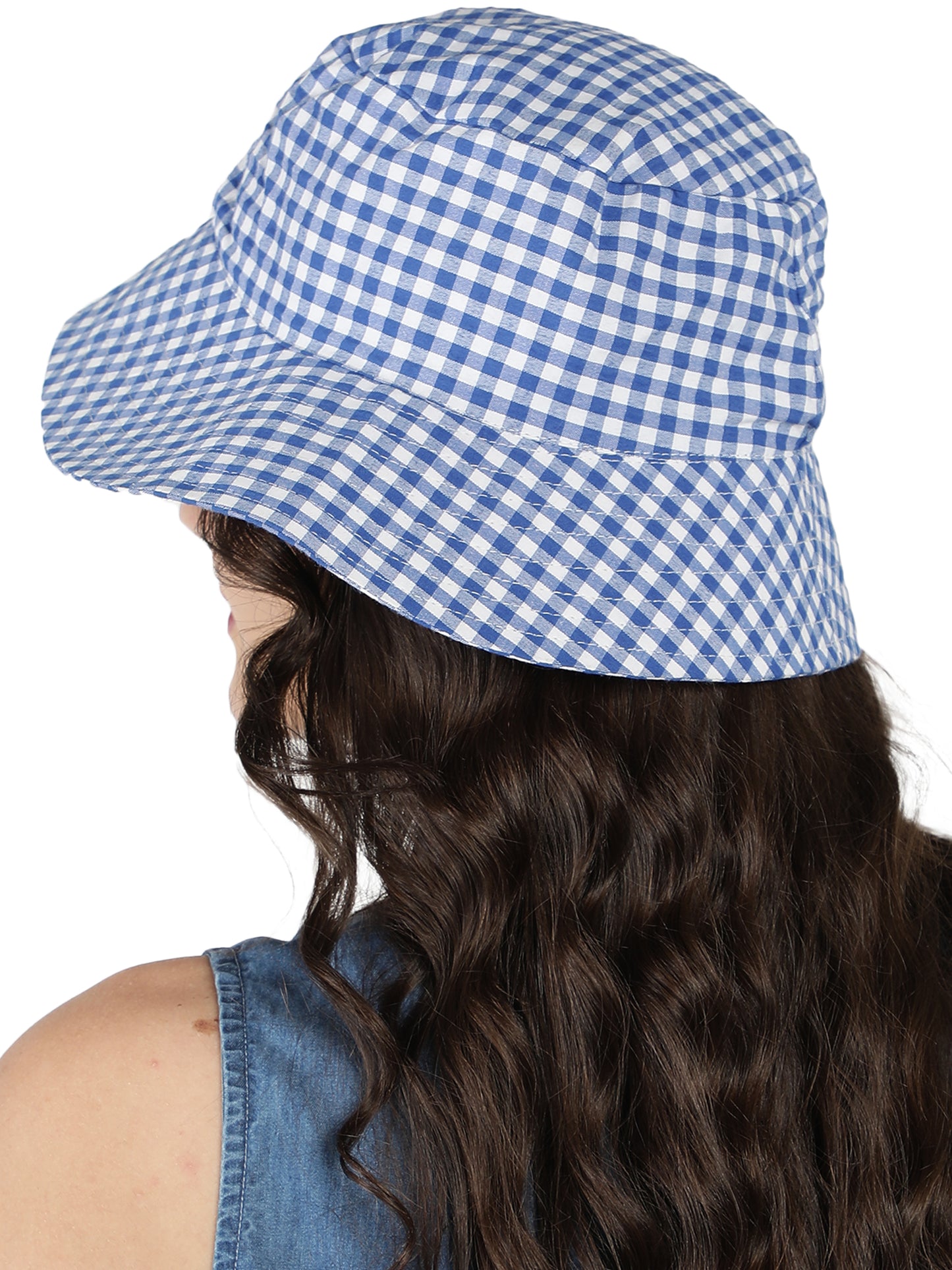 NUEVOSDAMAS Women Cotton Yarn Dyed Check Sun Hat