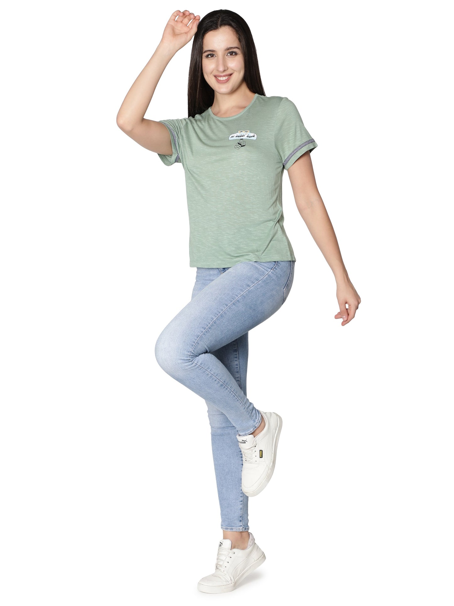 NUEVOSDAMAS Women Rayon Printed Light Green T-Shirt