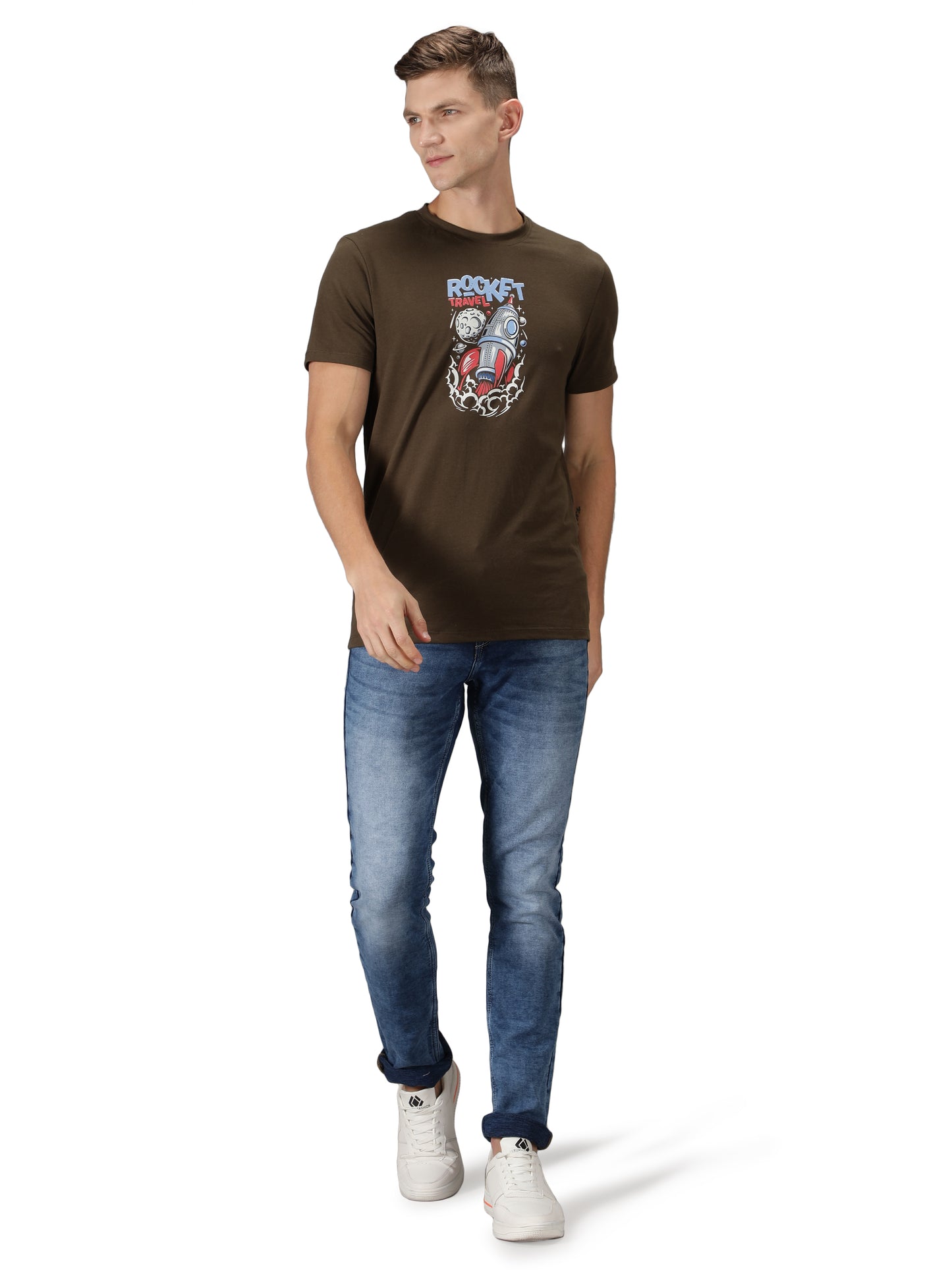 NUEVOSPORTA Men's Cotton Graphic Printed Printed Olive T-Shirt