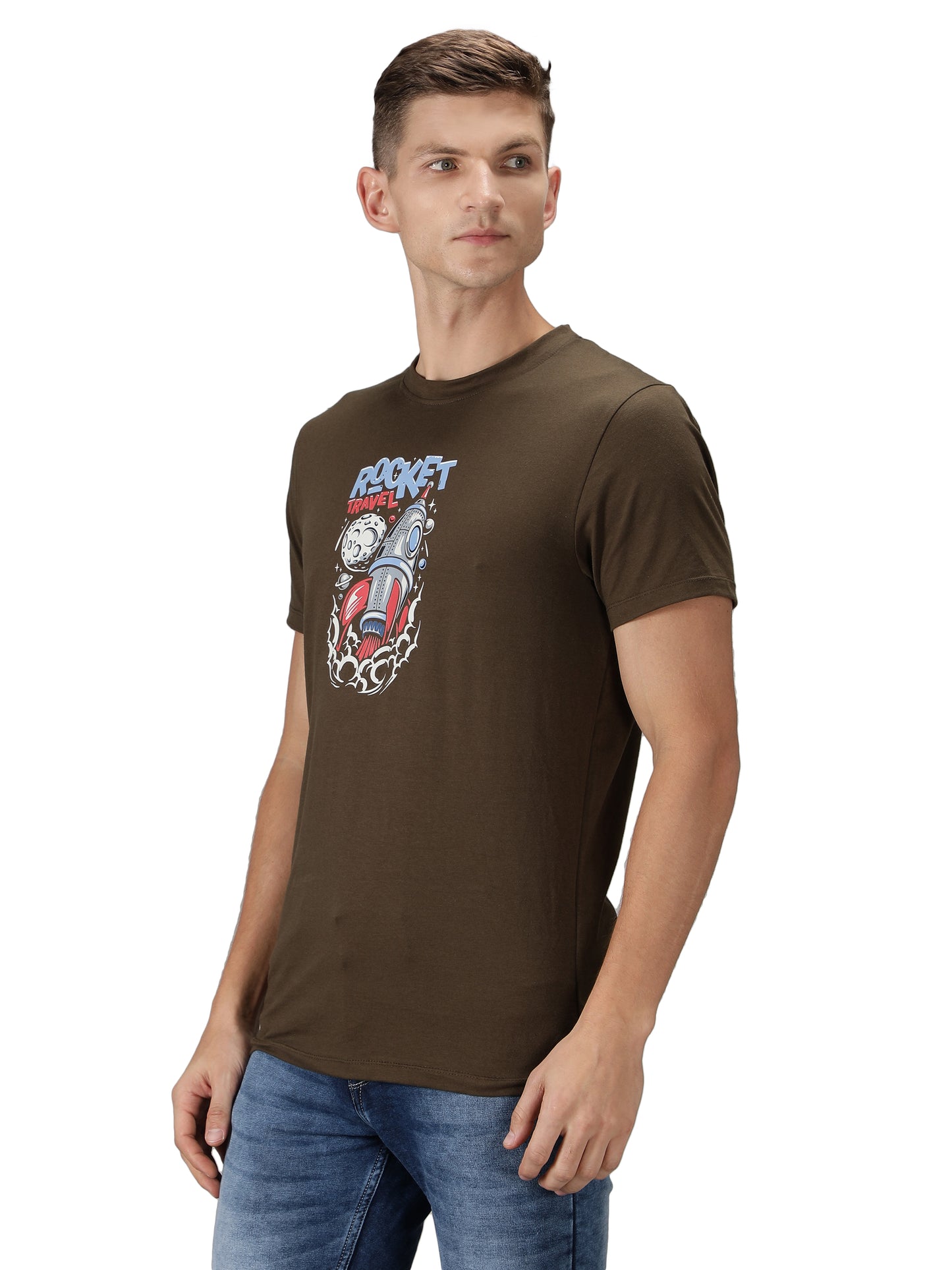 NUEVOSPORTA Men's Cotton Graphic Printed Printed Olive T-Shirt