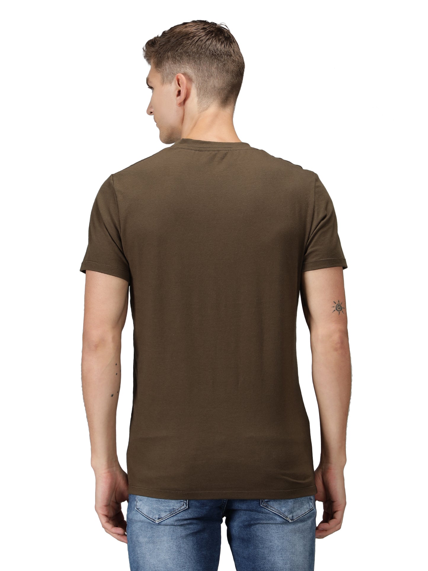 NUEVOSPORTA Men's Cotton Graphic Printed Printed Olive T-Shirt