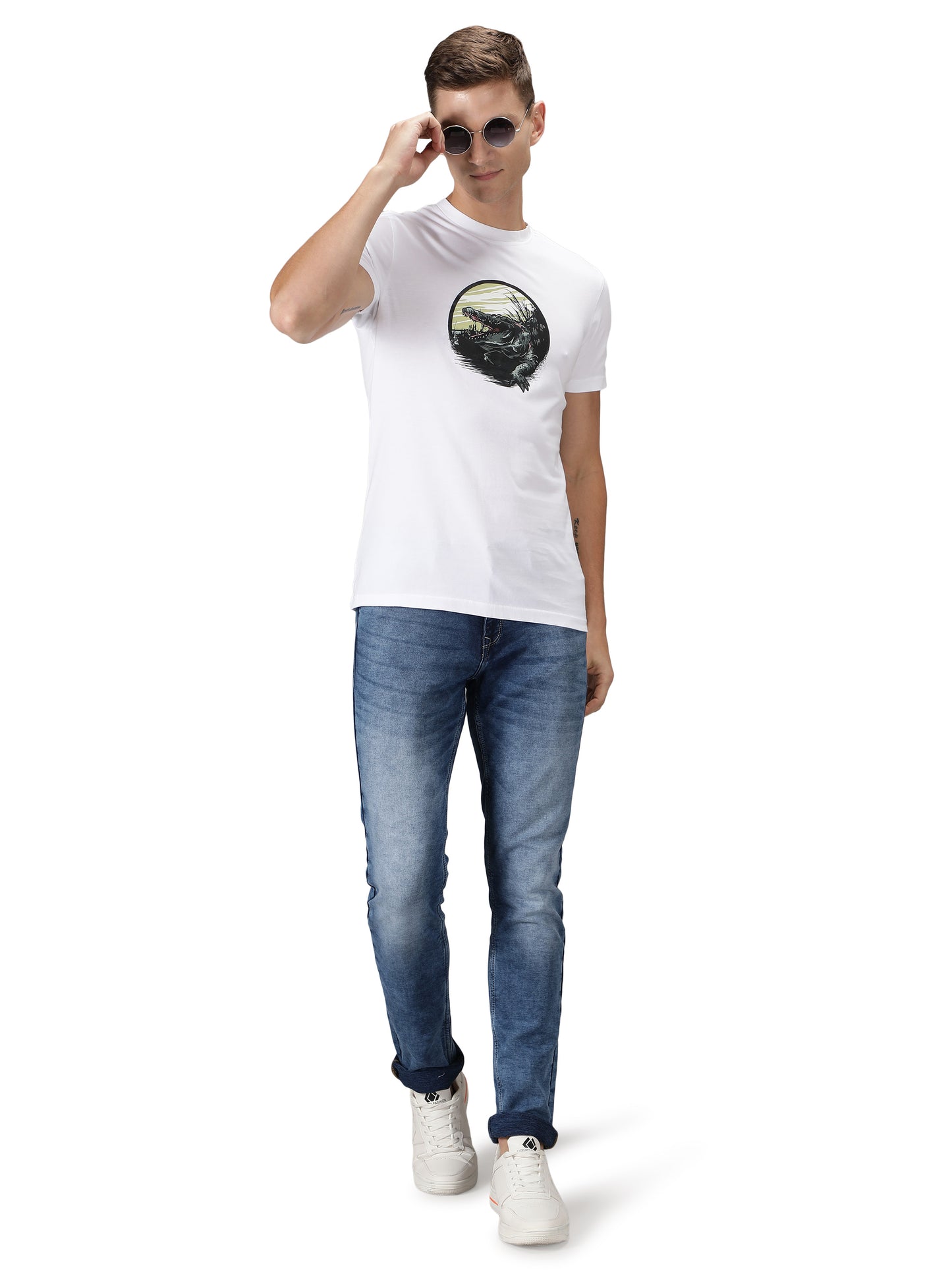 NUEVOSPORTA Men's Cotton Graphic Printed White T-Shirt