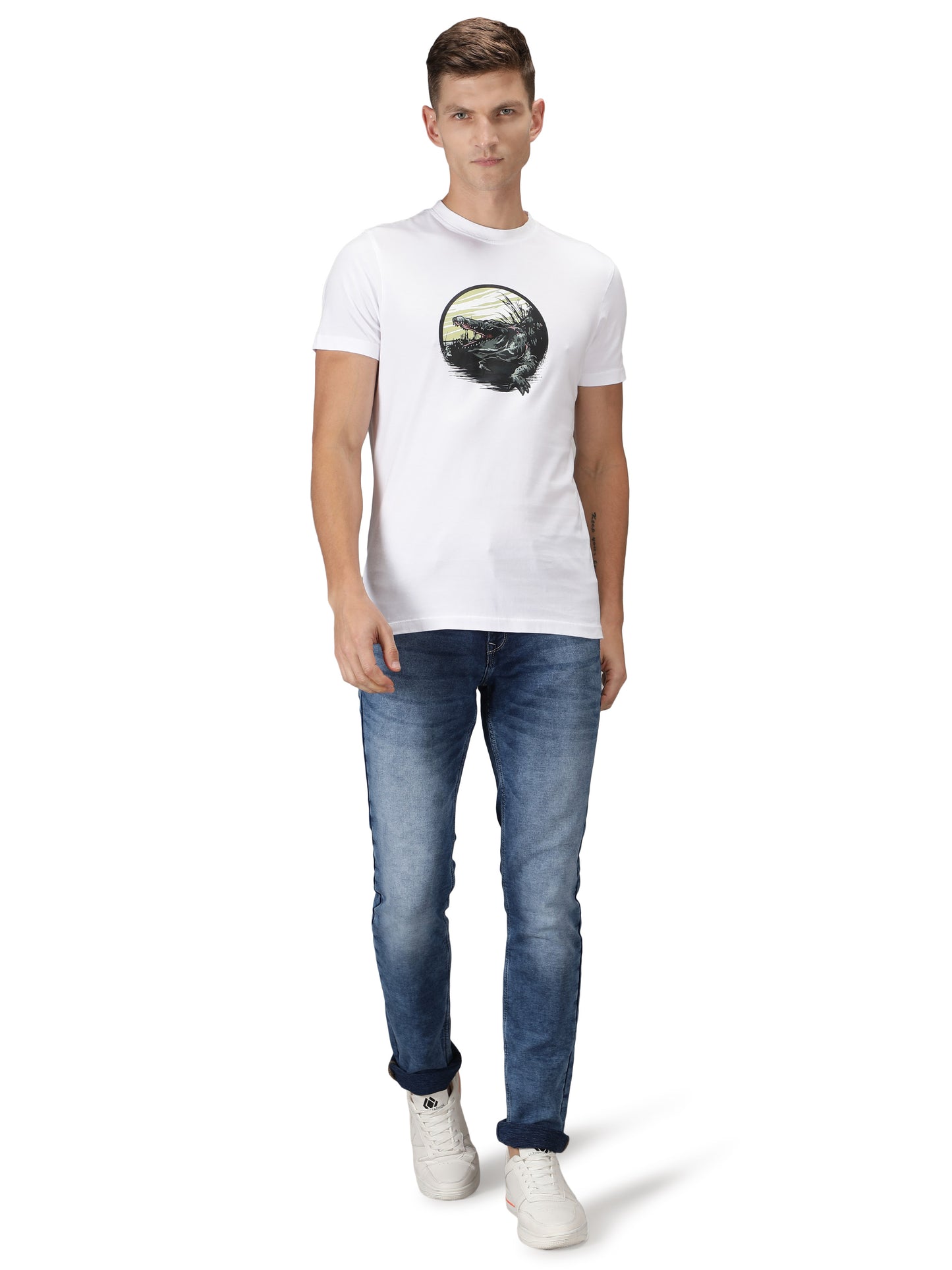 NUEVOSPORTA Men's Cotton Graphic Printed White T-Shirt