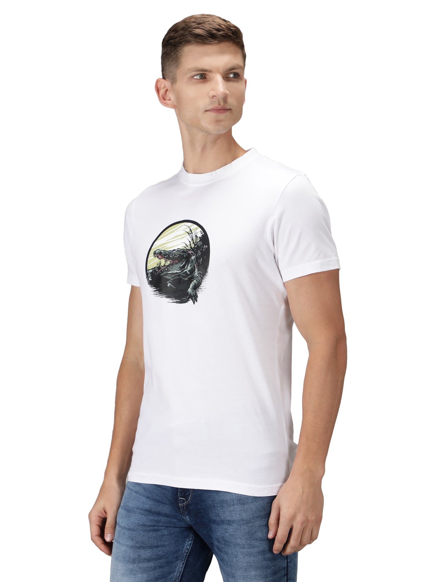 NUEVOSPORTA Men's Cotton Graphic Printed White T-Shirt