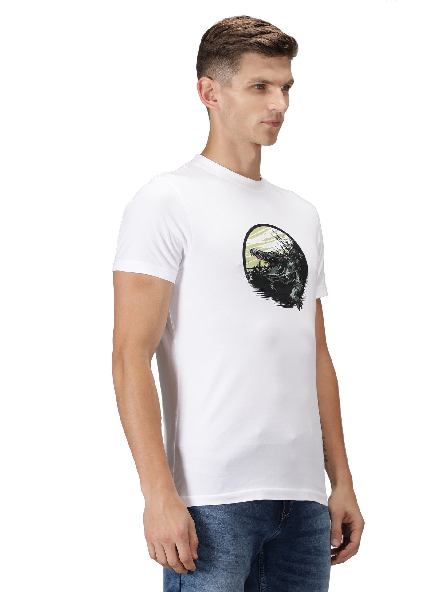 NUEVOSPORTA Men's Cotton Graphic Printed White T-Shirt