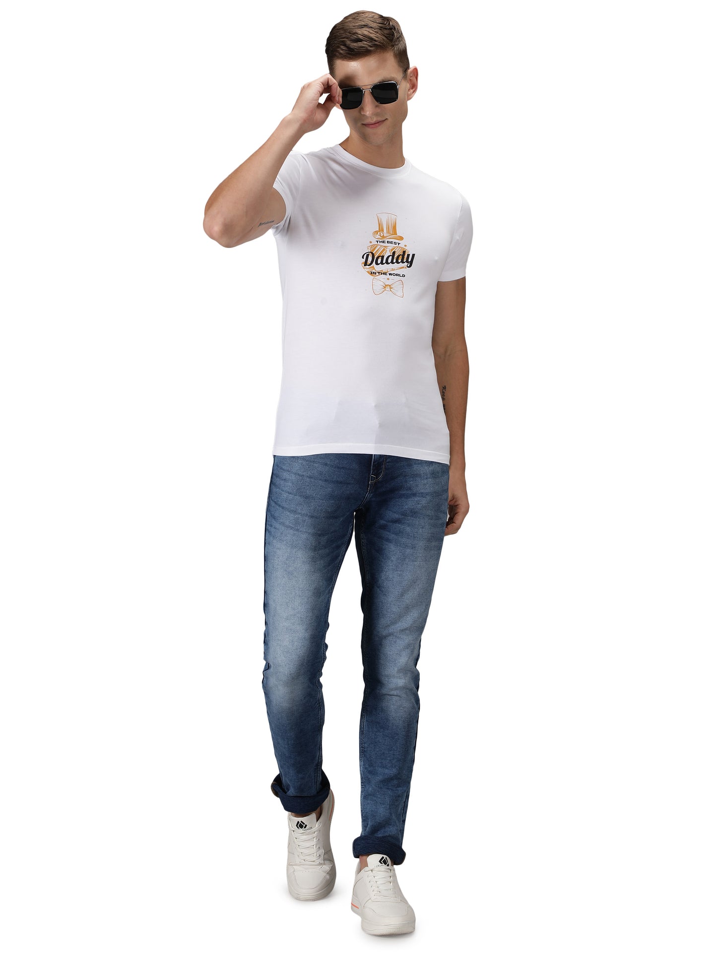 NUEVOSPORTA Men's Cotton Graphic Printed White T-Shirt