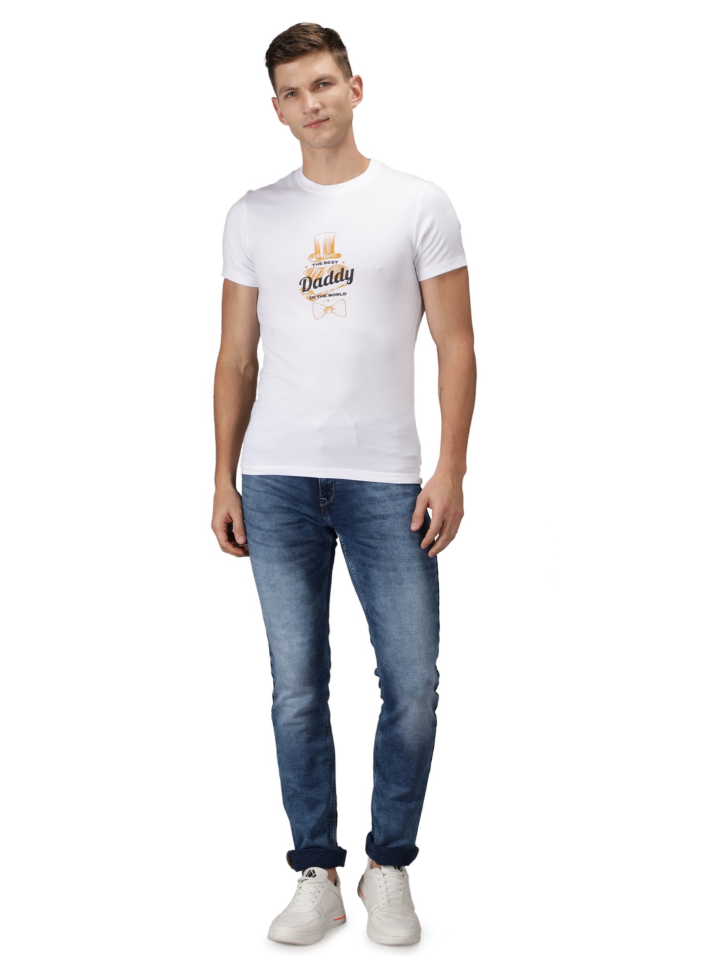 NUEVOSPORTA Men's Cotton Graphic Printed White T-Shirt