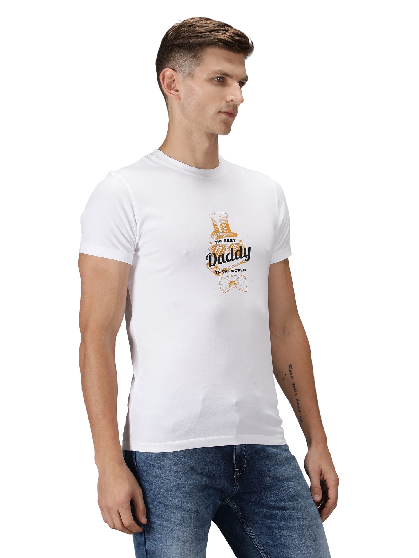 NUEVOSPORTA Men's Cotton Graphic Printed White T-Shirt