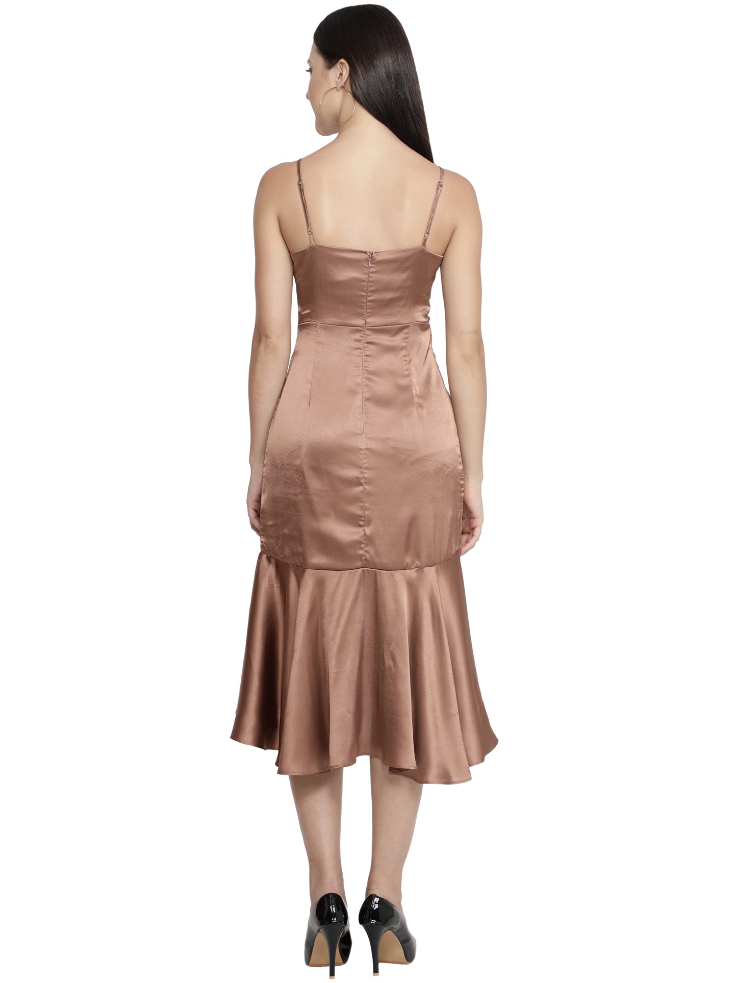 Women Ruffled Beige Dress freeshipping - NUEVOSDAMAS