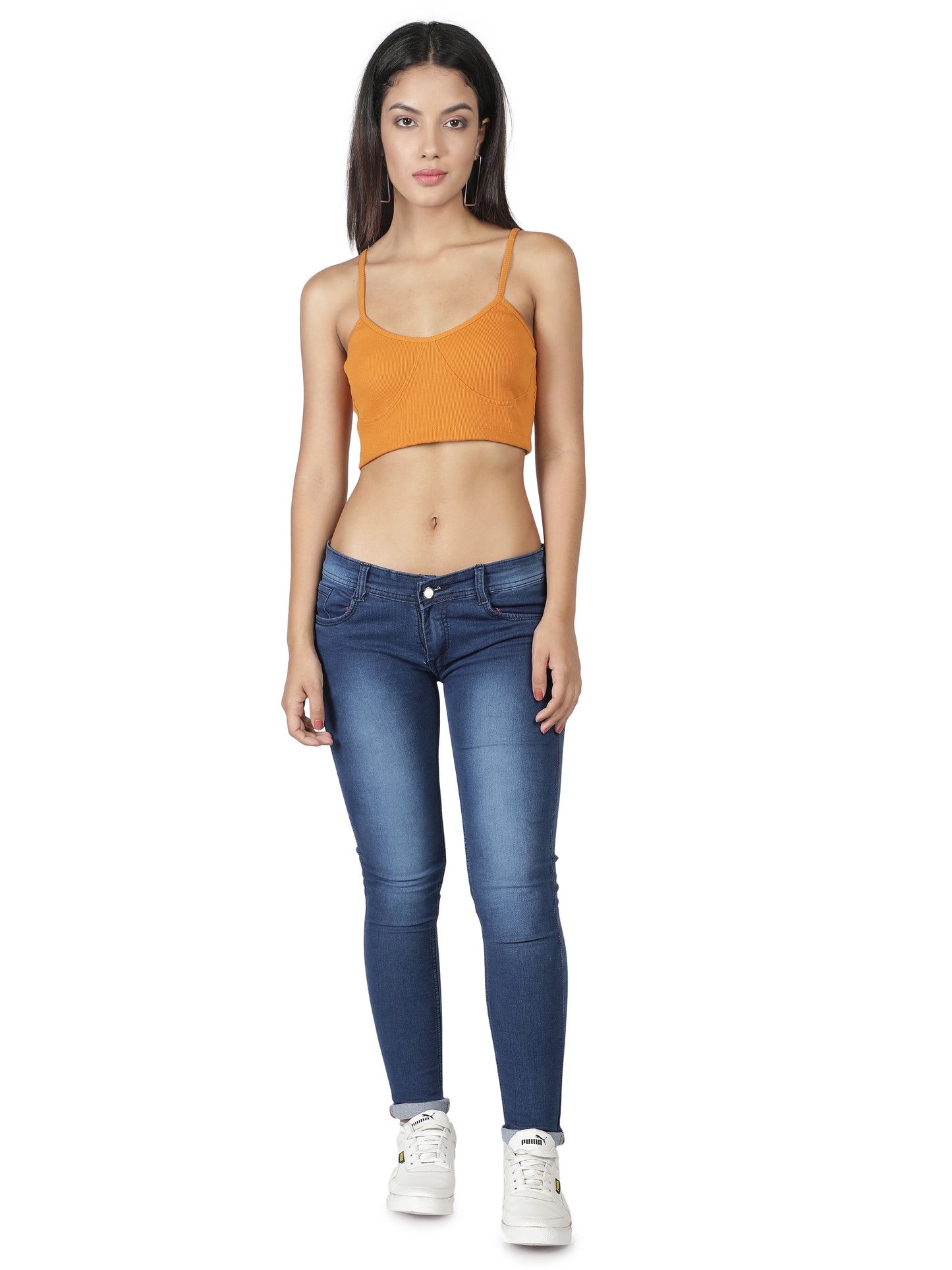 NUEVOSDAMAS Women Western Cotton Lycra Rib Solid Orange Bralette Bra