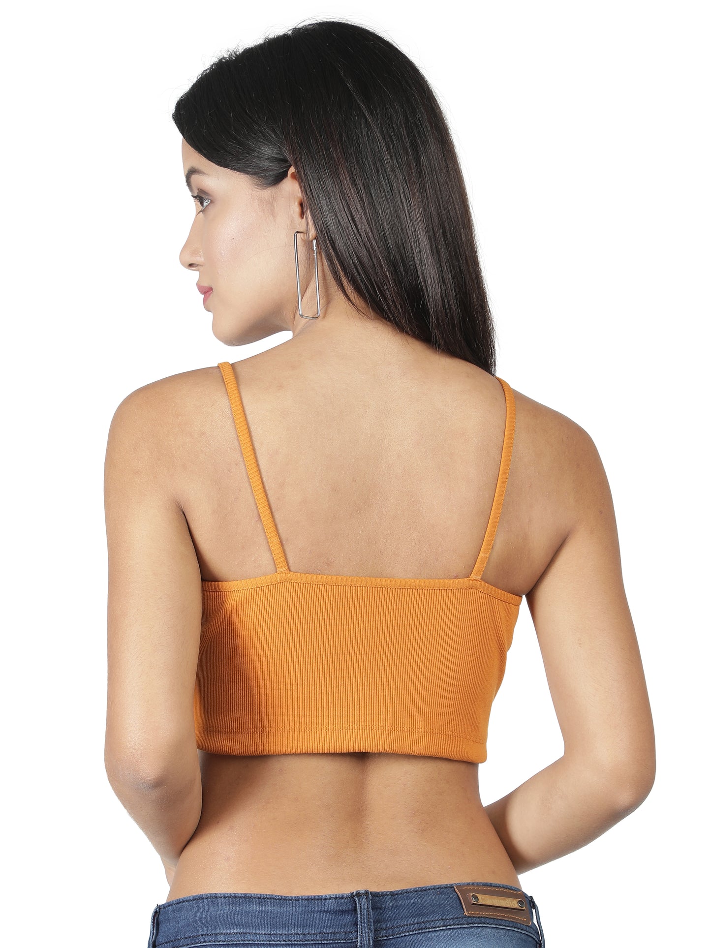 NUEVOSDAMAS Women Western Cotton Lycra Rib Solid Orange Bralette Bra