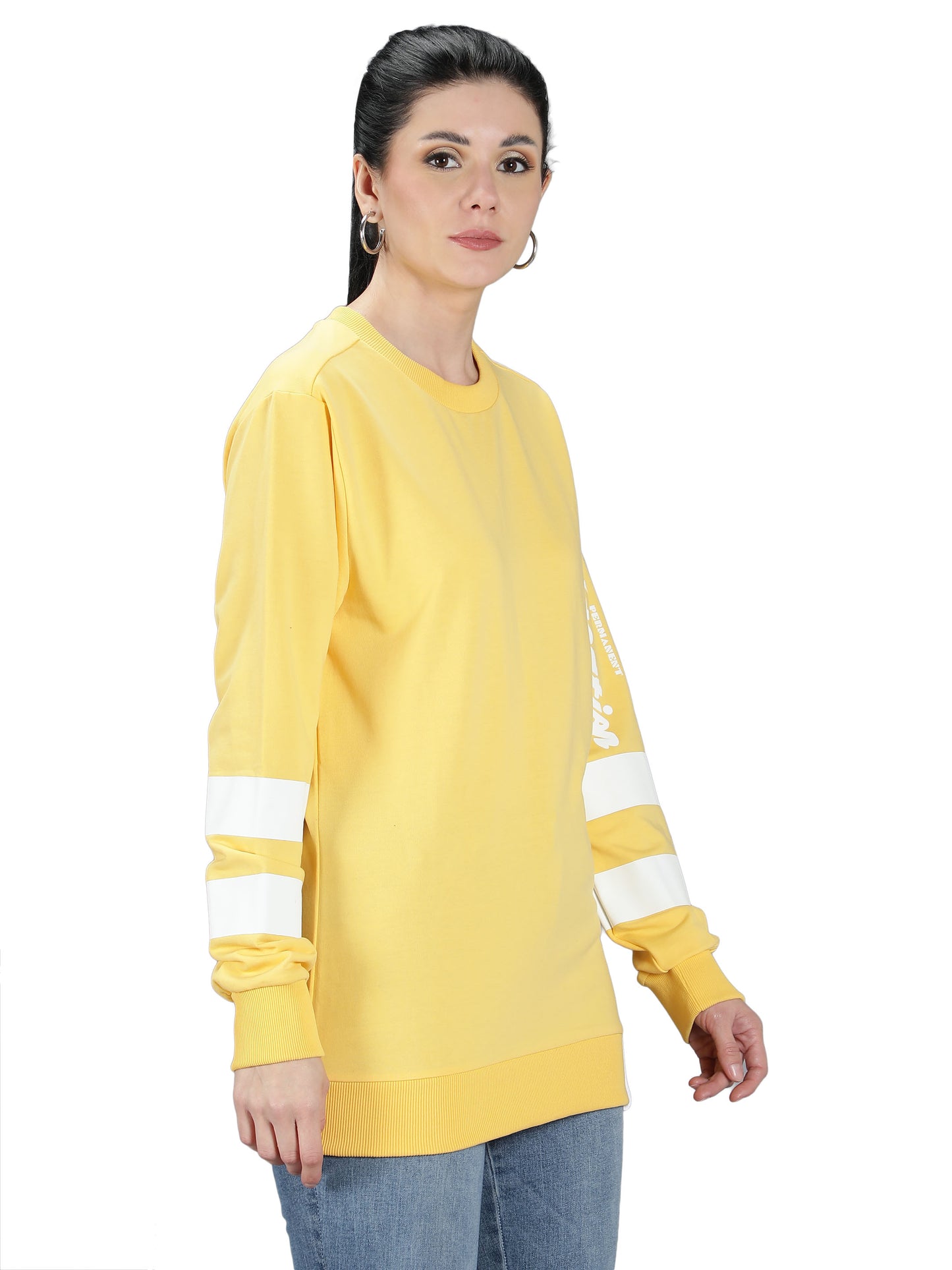 NUEVOSDAMAS Stripes Printed Yellow Sweatshirt