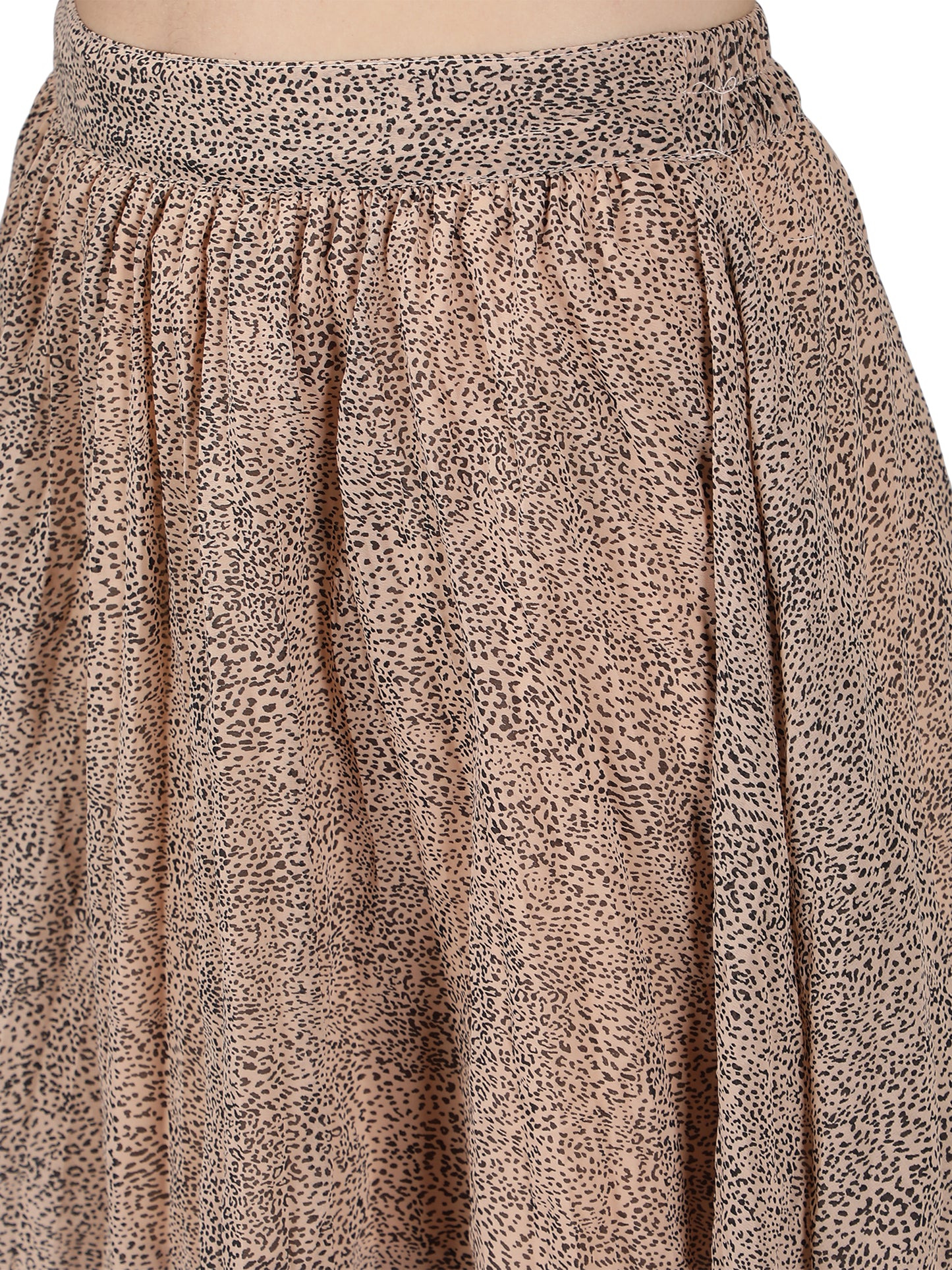 NUEVOSDAMAS Women Georgette All Over Print Pleated Peach Color Mini Skirt