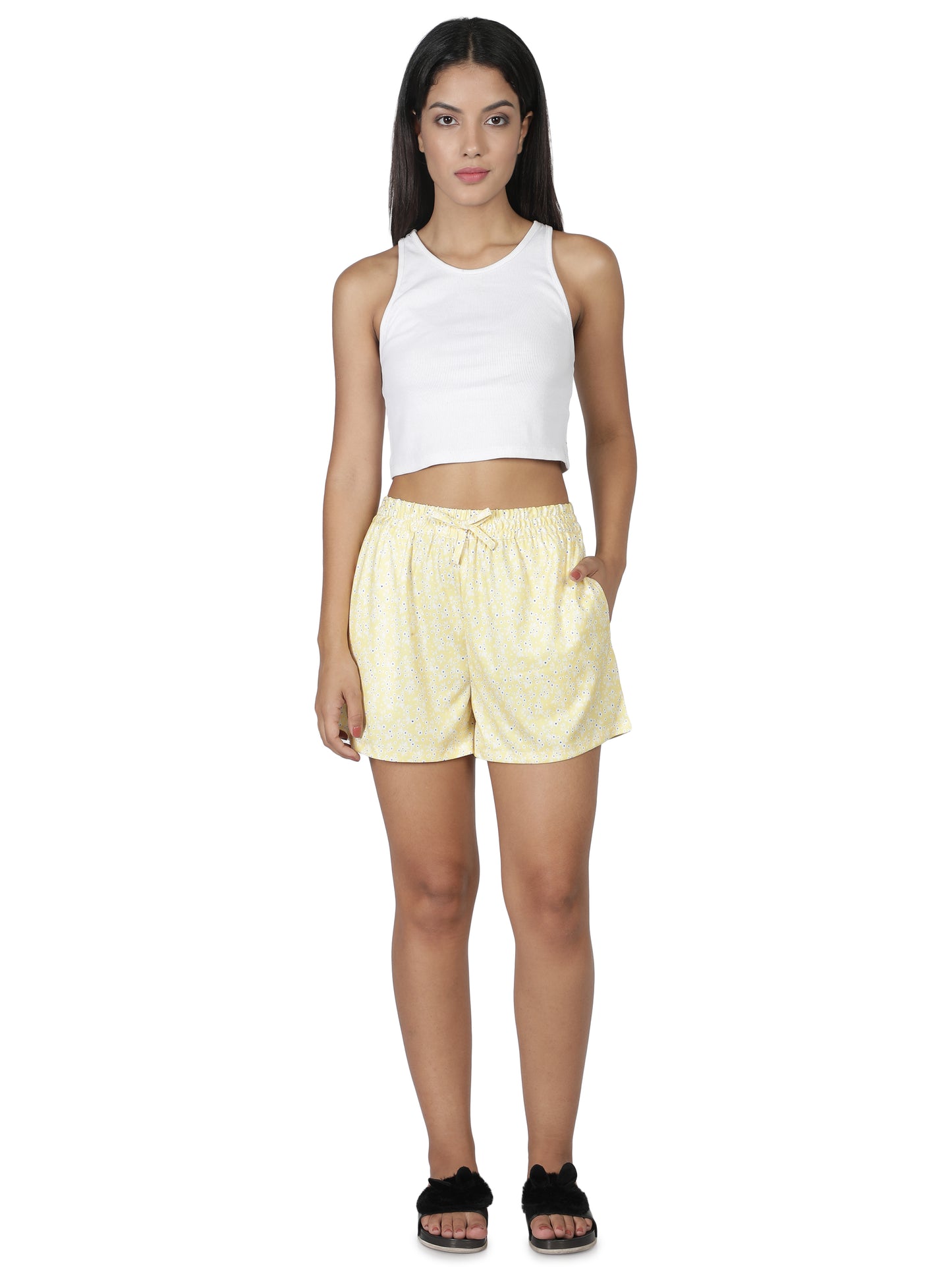 NUEVOSDAMAS Solid Cotton Jersey Printed Shorts for Women