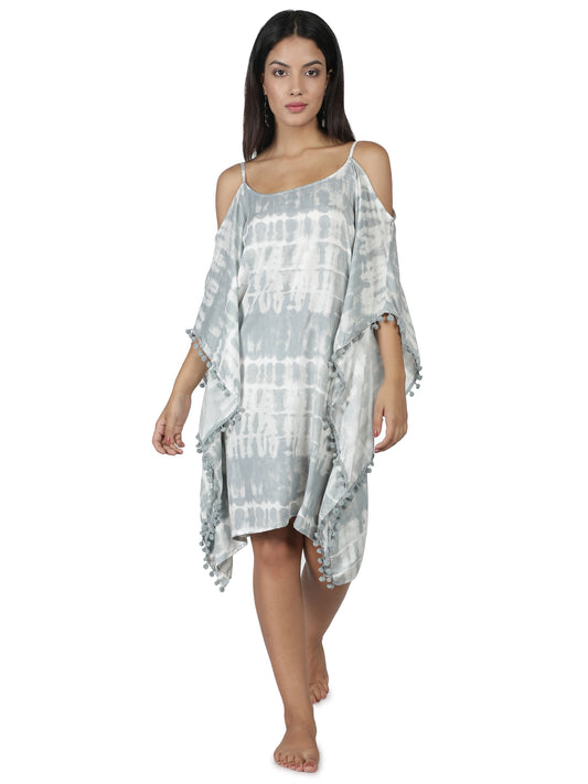 NUEVOSDAMAS Women Rayon Tie & Dye Kaftan Grey/White