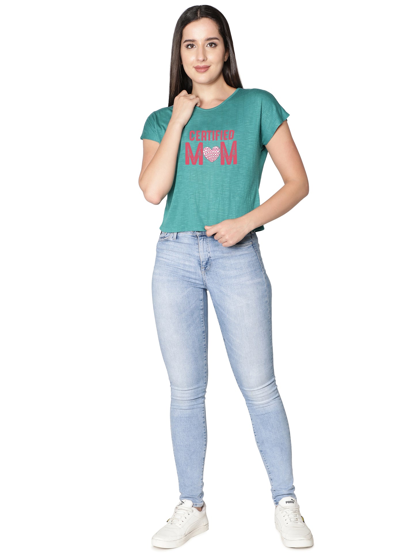 NUEVOSDAMAS Women Rayon Printed Teal T-Shirt