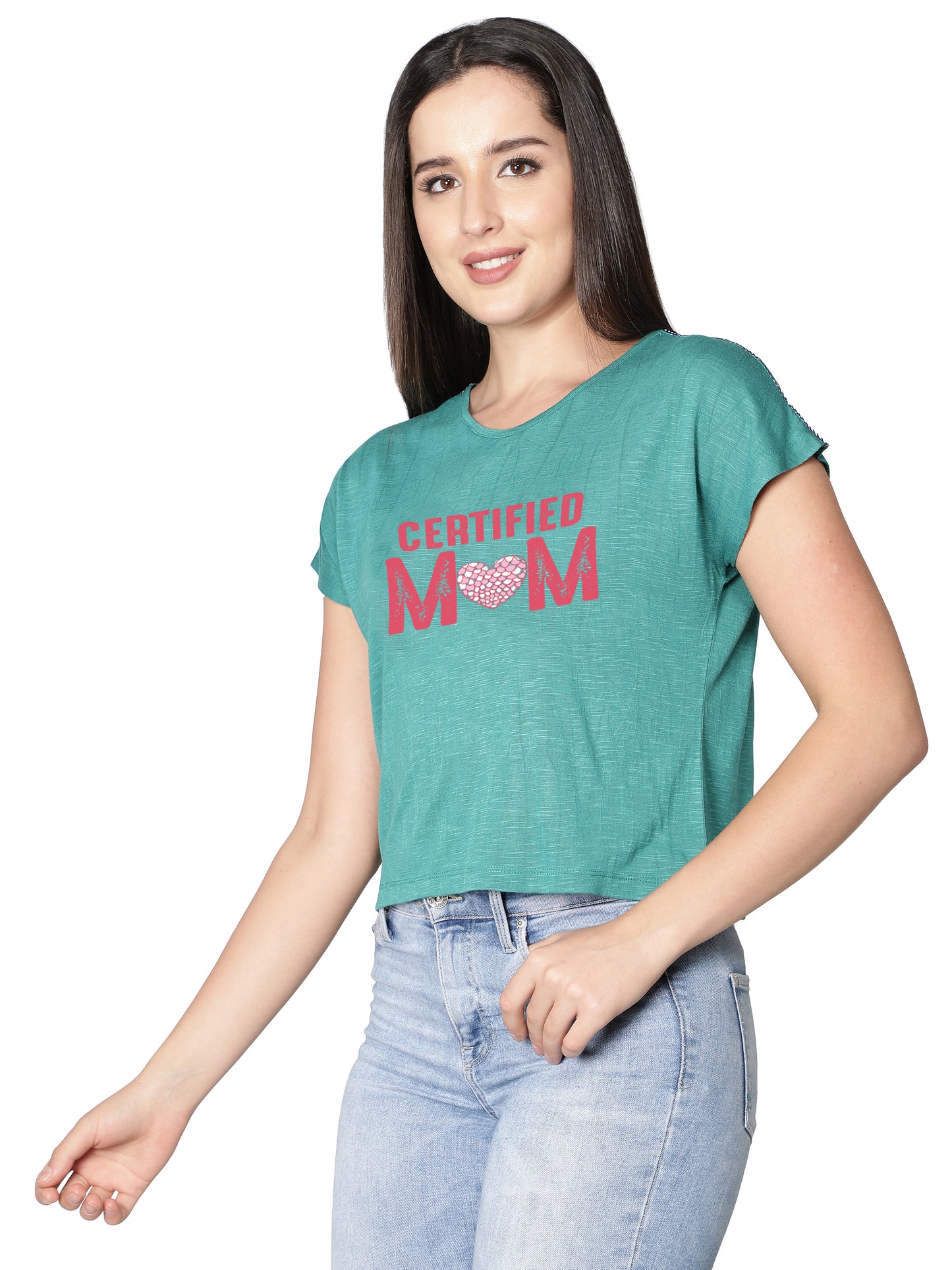 NUEVOSDAMAS Women Rayon Printed Teal T-Shirt