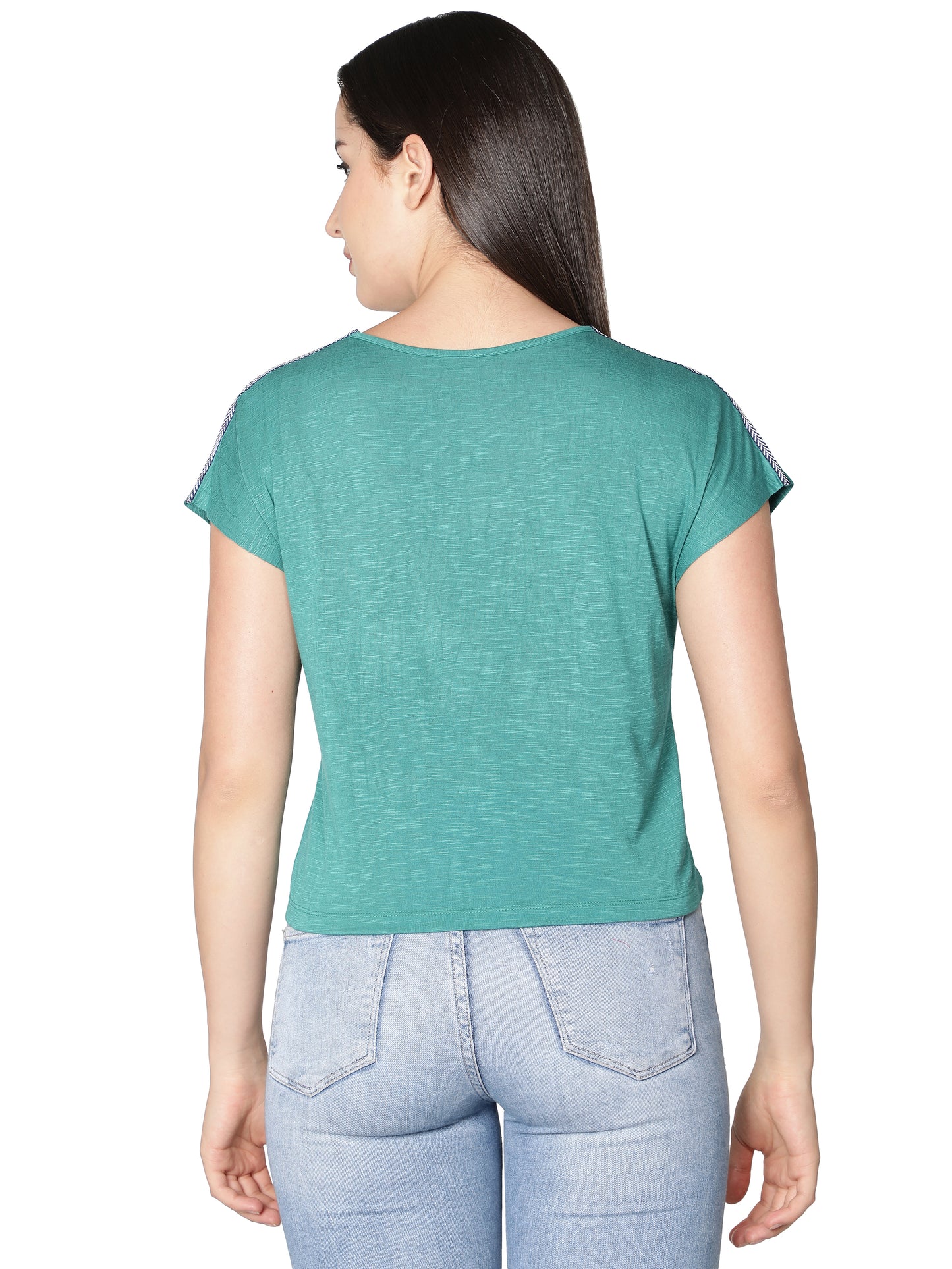 NUEVOSDAMAS Women Rayon Printed Teal T-Shirt