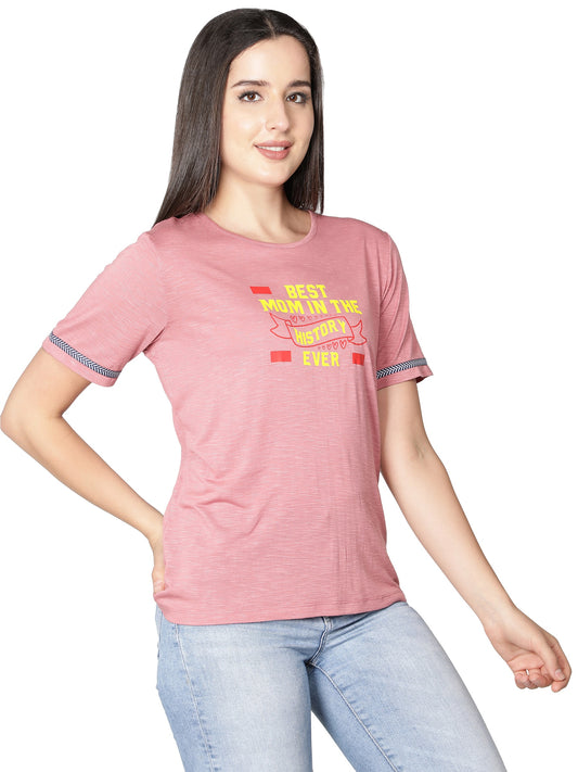 NUEVOSDAMAS Women Rayon Printed Pink T-Shirt