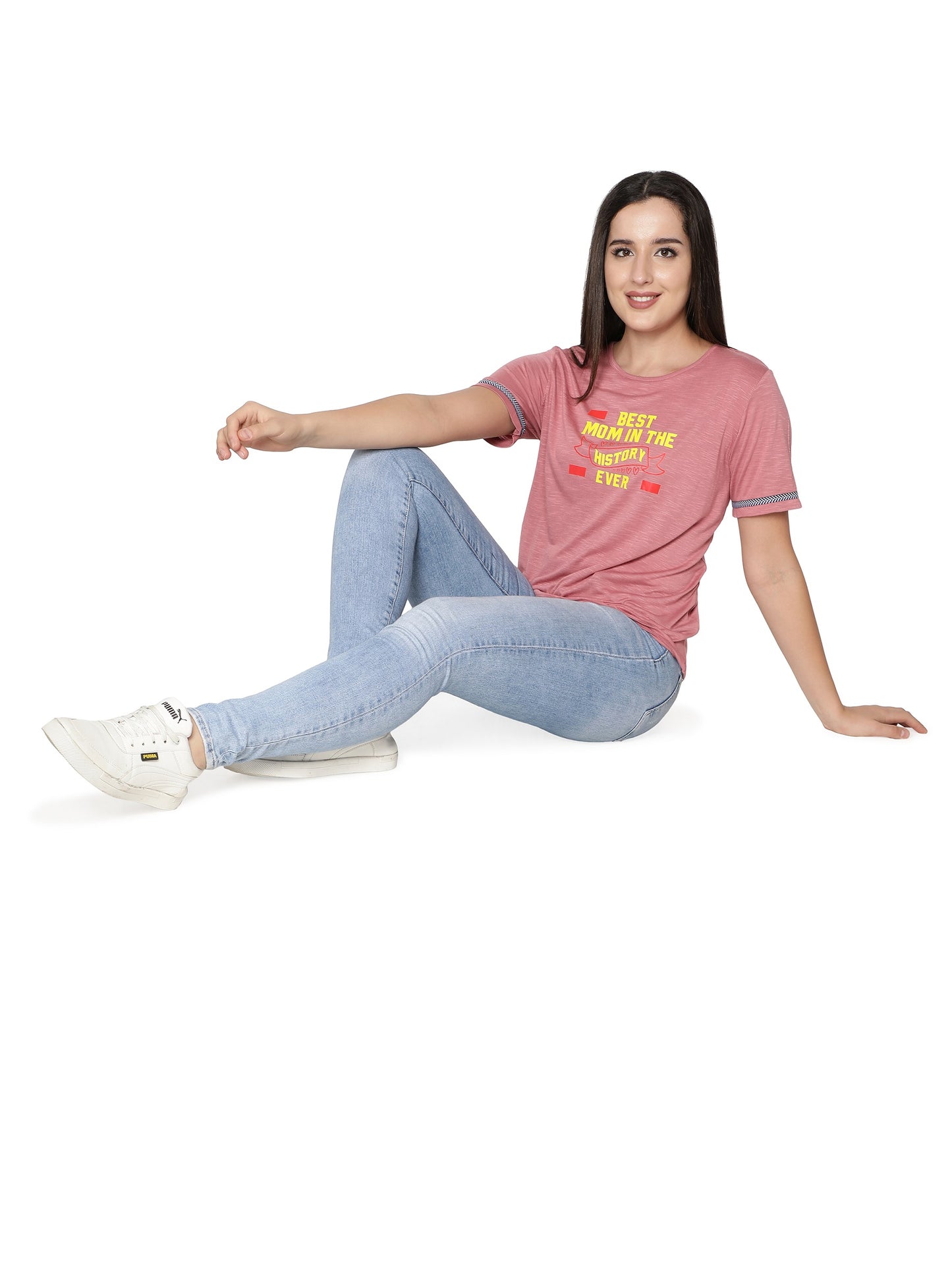 NUEVOSDAMAS Women Rayon Printed Pink T-Shirt