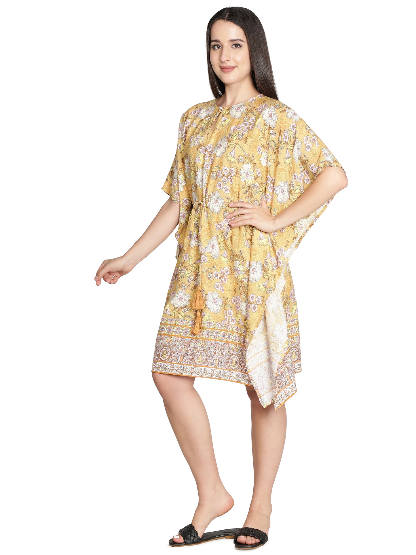 NUEVOSDAMAS Women Crepe Printed Kaftan (Mustard)