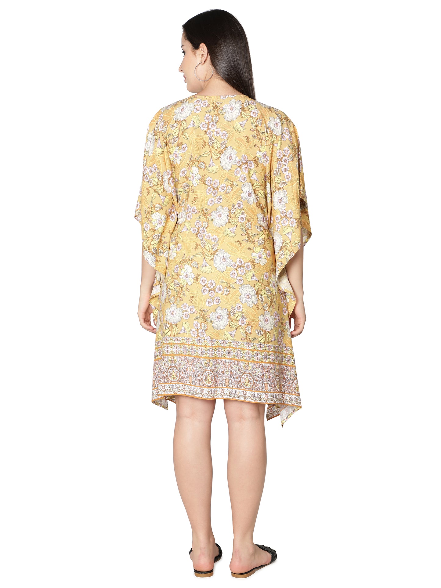 NUEVOSDAMAS Women Crepe Printed Kaftan (Mustard)