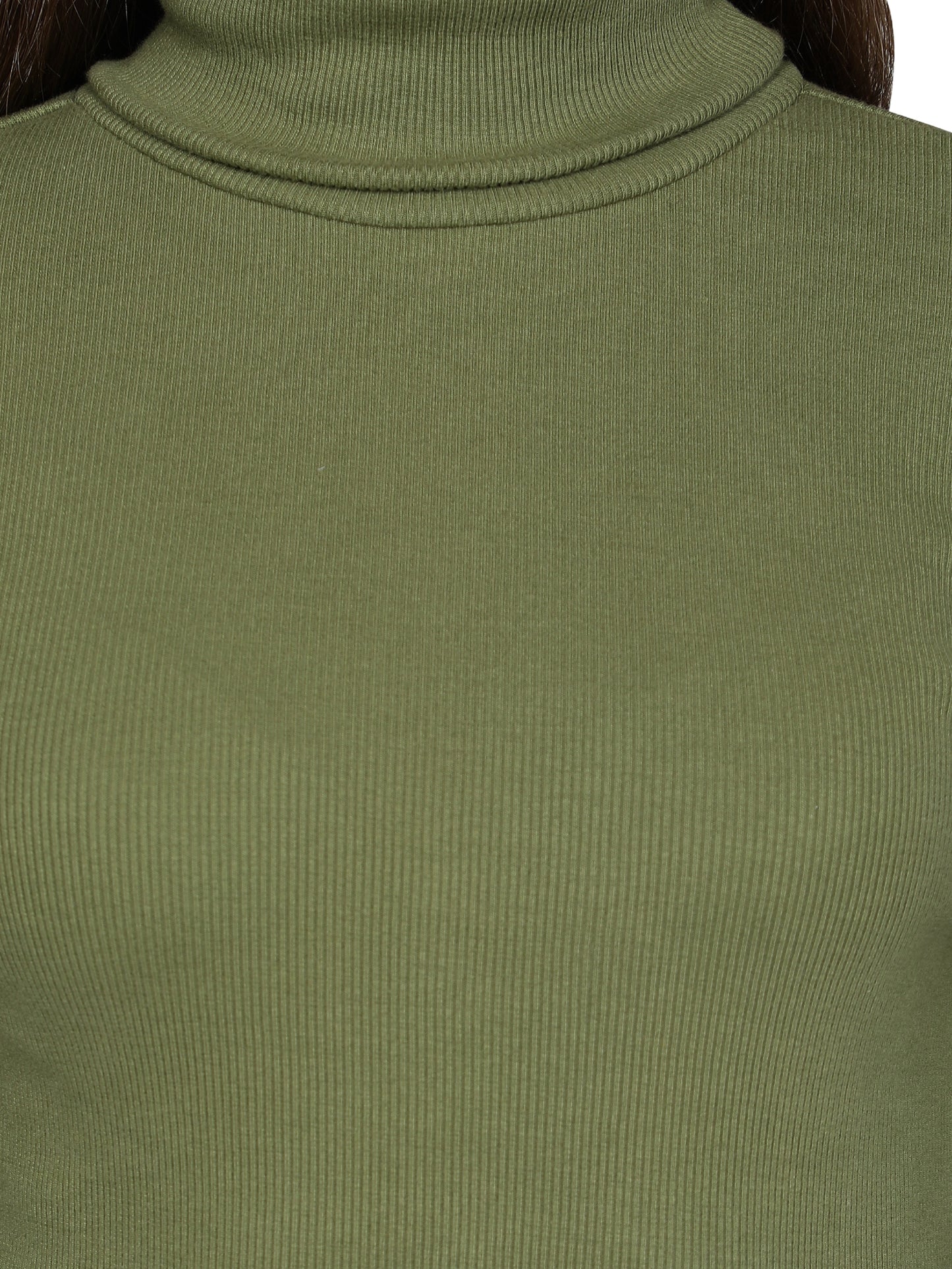 Women Roll-Up Ribbed Solid Olive High Neck Tops Turtle Neck Top for Women