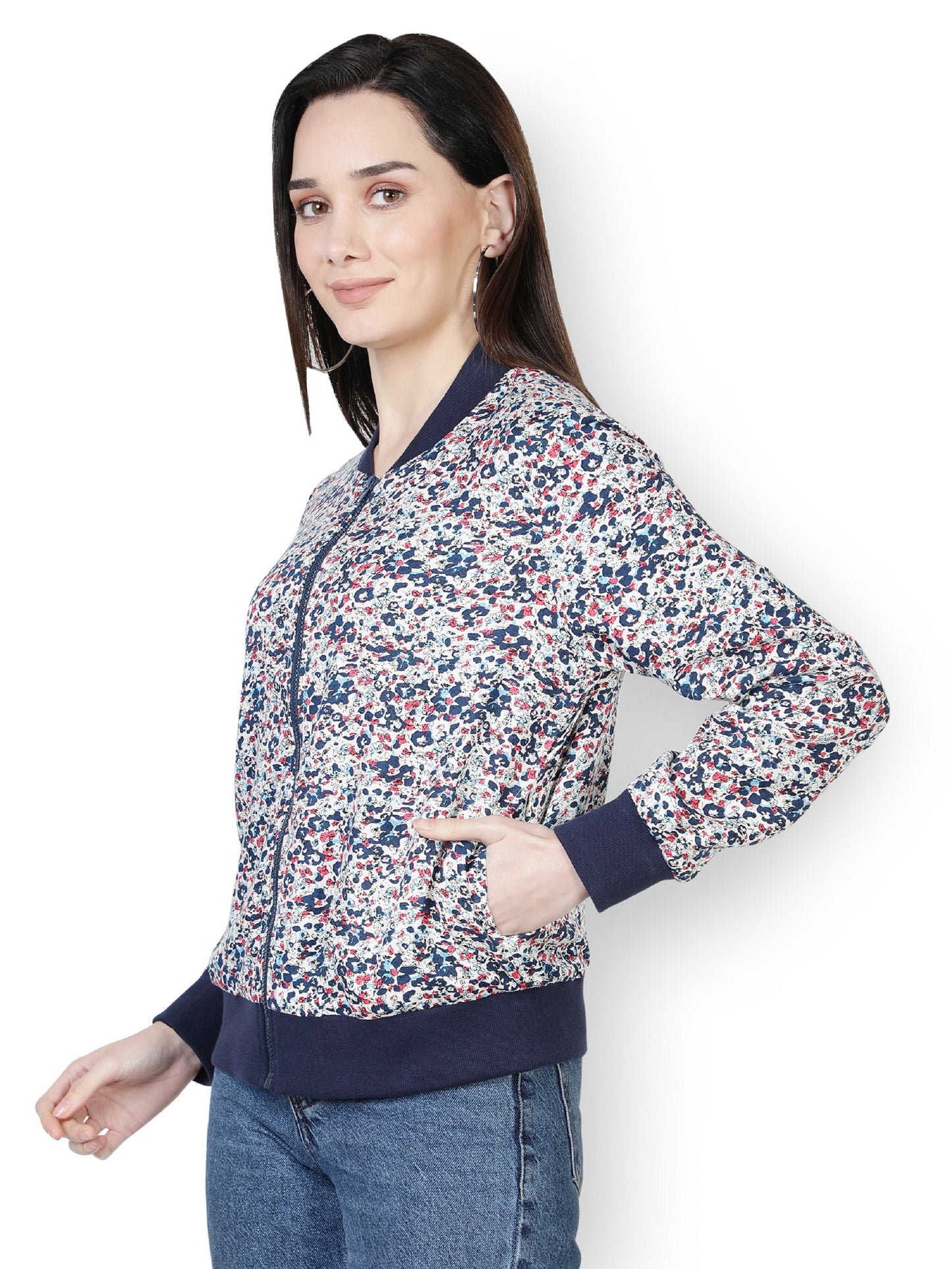 American Crepe Floral Print Multi Color Light Weight Jacket For Women/ Full Sleeve Printed Women Bomber Jacket