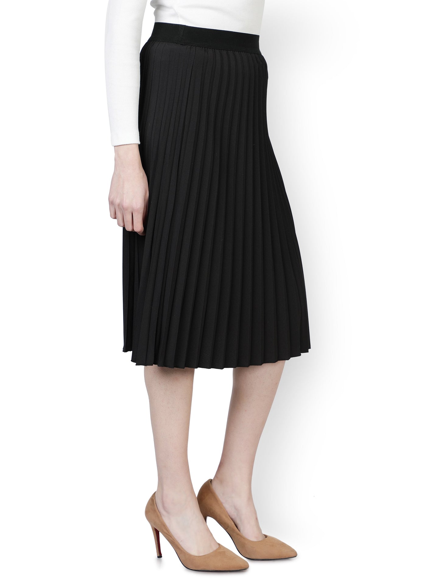 Women Pleated Black Skirt