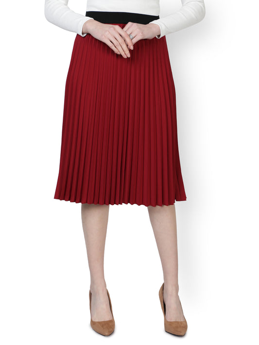 Women Pleated Maroon Skirt