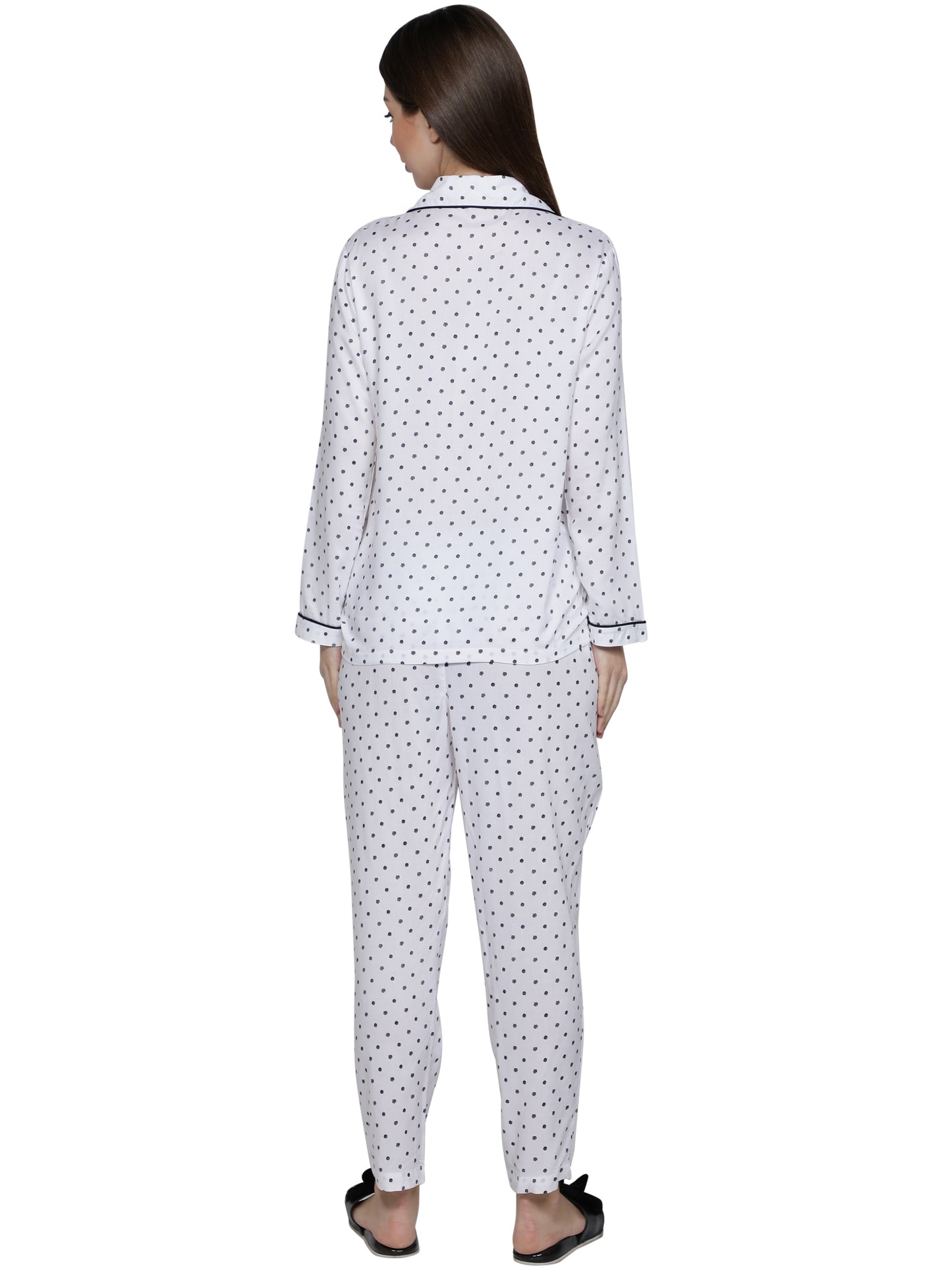 Women Polka Print Blue Night Suit Set freeshipping - NUEVOSDAMAS