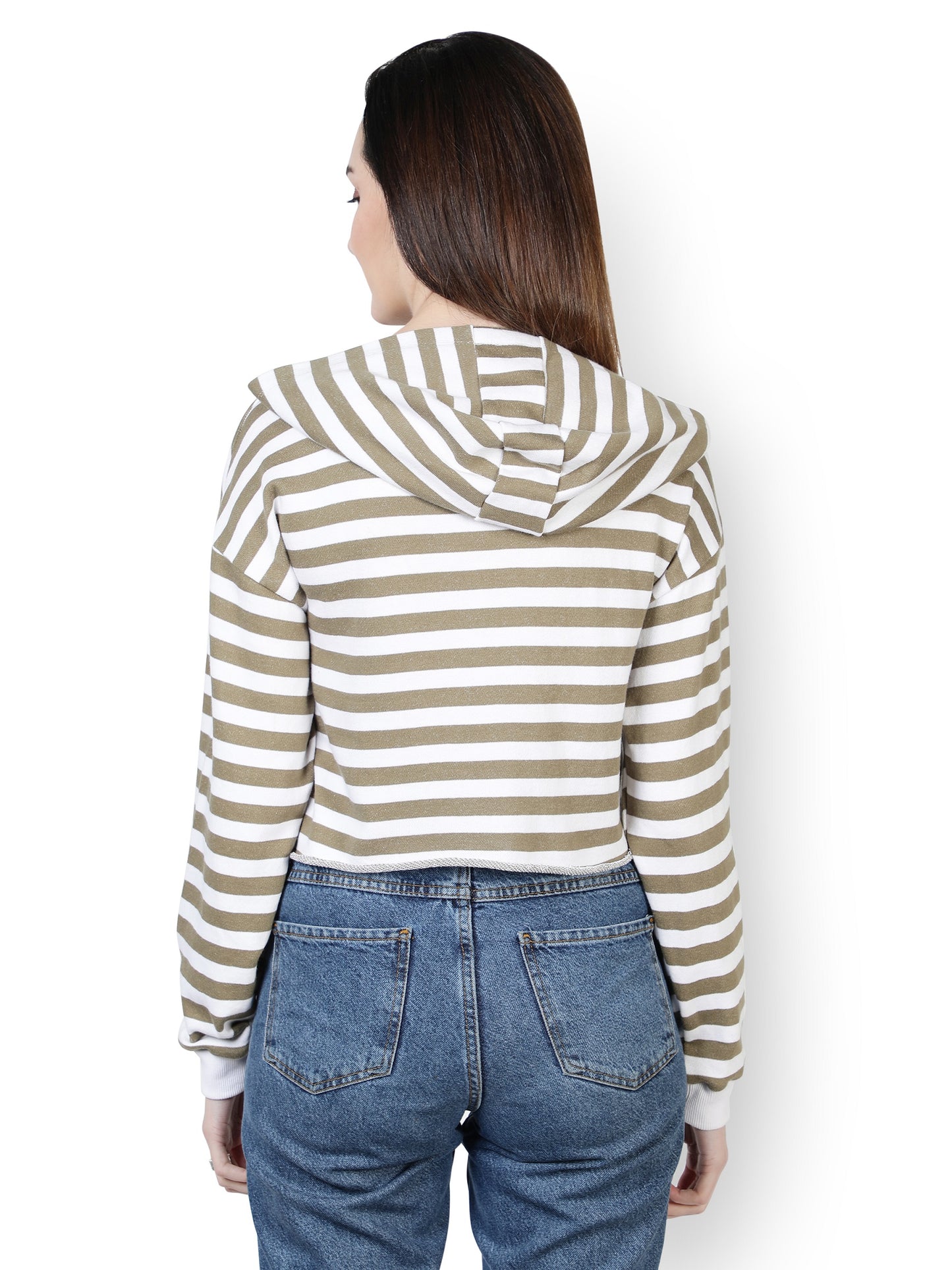 NUEVOSDAMAS Women WESTRUN WEAR Hooded White & Olive Stripe Sweatshirt