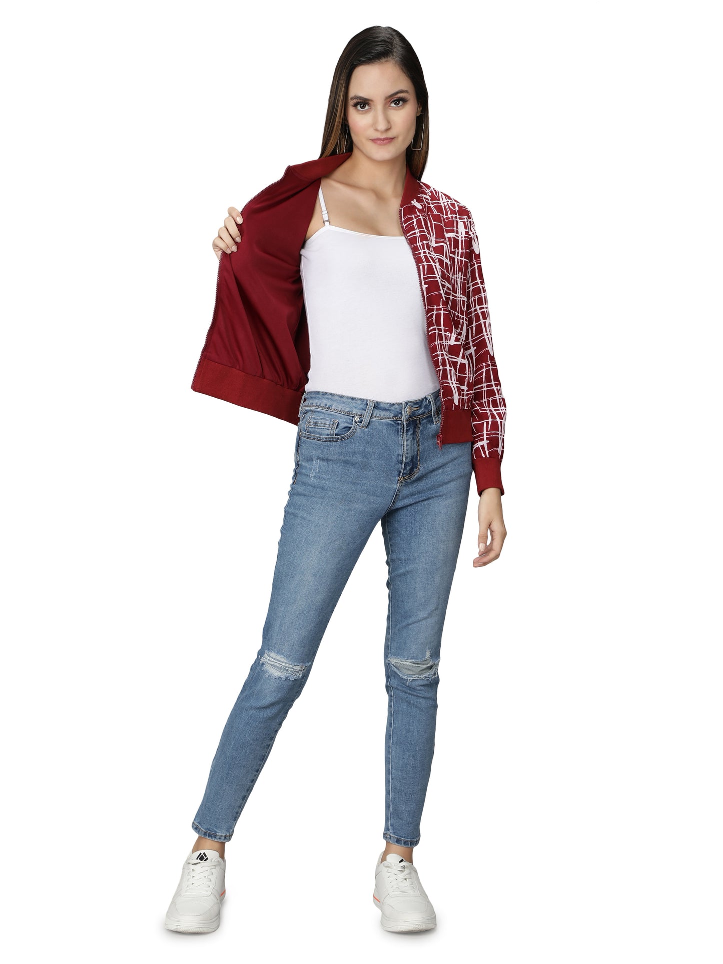 NUEVOSDAMAS woman's blouson Jacket Maroon/White