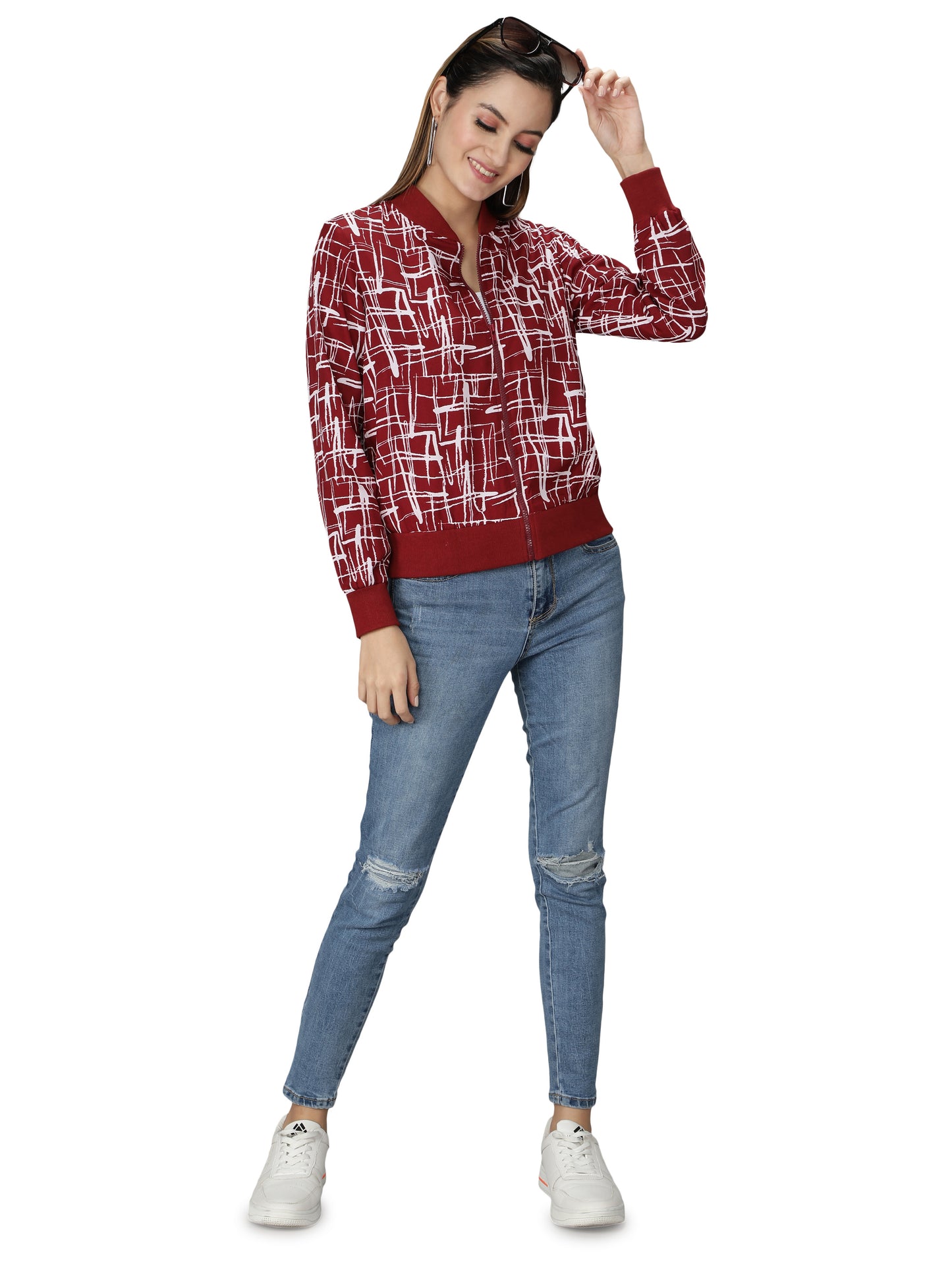 NUEVOSDAMAS woman's blouson Jacket Maroon/White