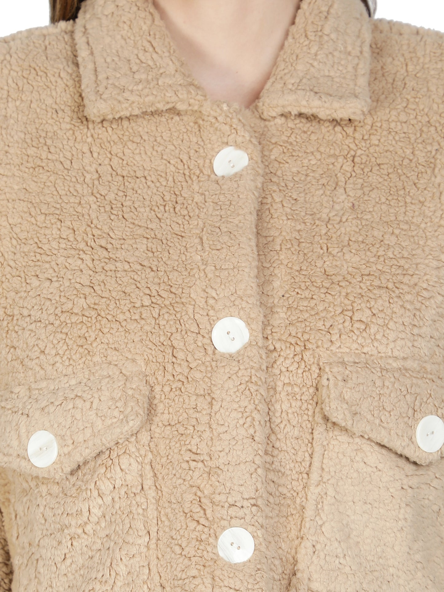 NUEVOSDAMAS WINTER WEAR WOMEN SOLID BEIGE SHERPA/FUR JACKET