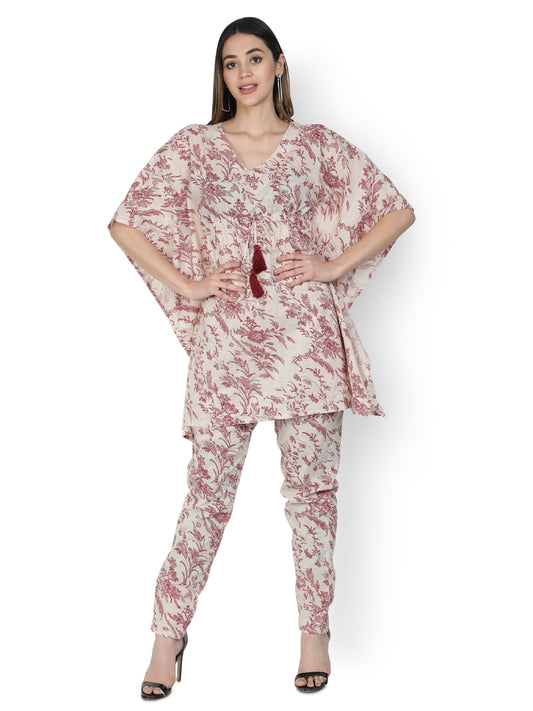 NUEVOSDAMAS Rayon Floral Printed Kaftan Set for Women