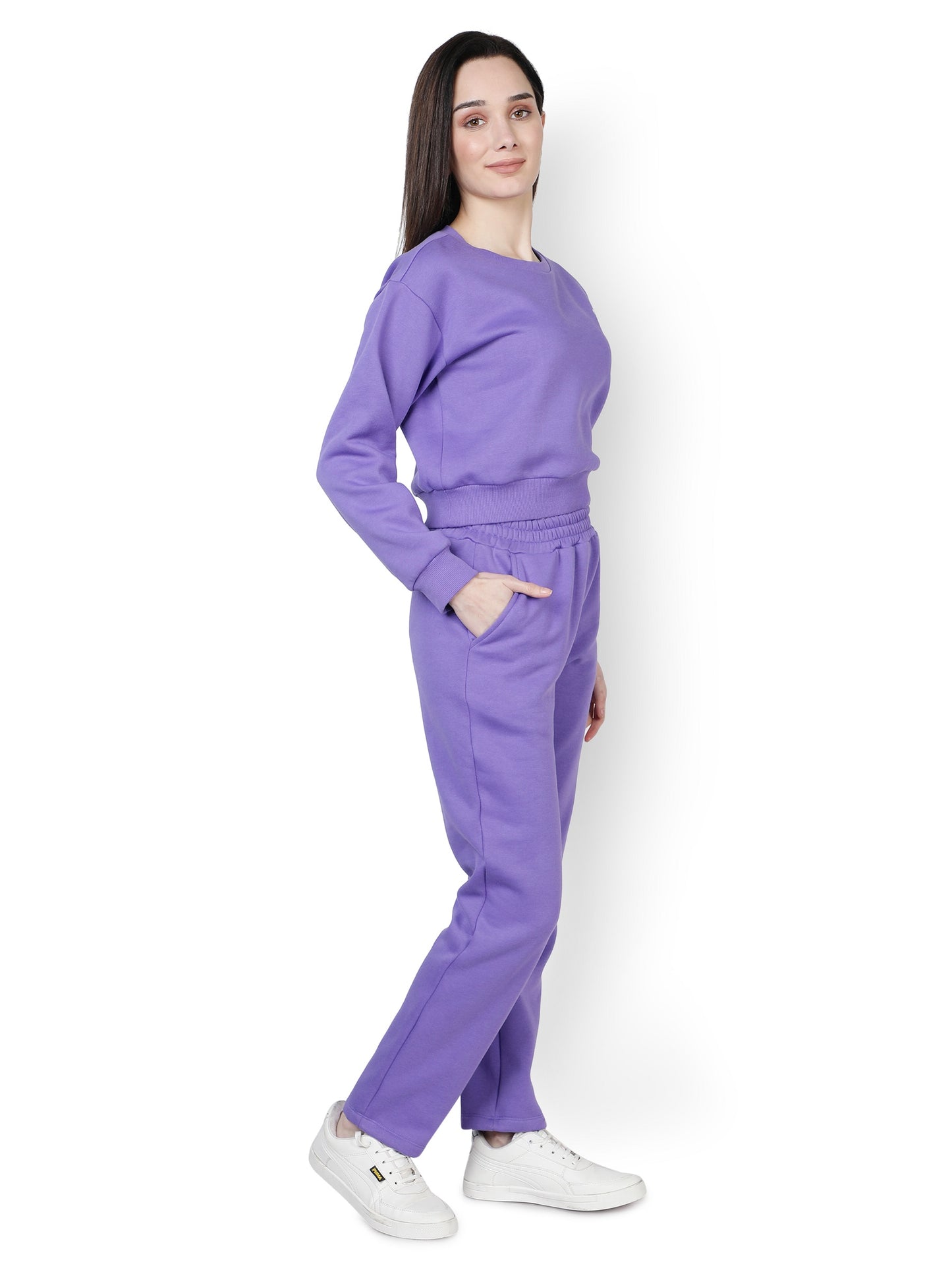 NUEVOSDAMAS Women Purple Full Sleeves Tracksuit