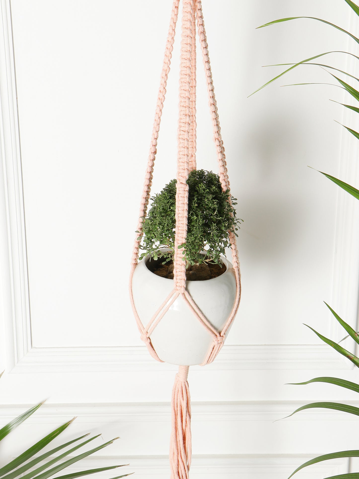 NUEVOSGHAR Macrame Plant Hanger| Boho 2 Teir Plant Holder| Hand Made Crochet Plant Holder|Outdoor Wall Hanging Plant Holder|Light Pink