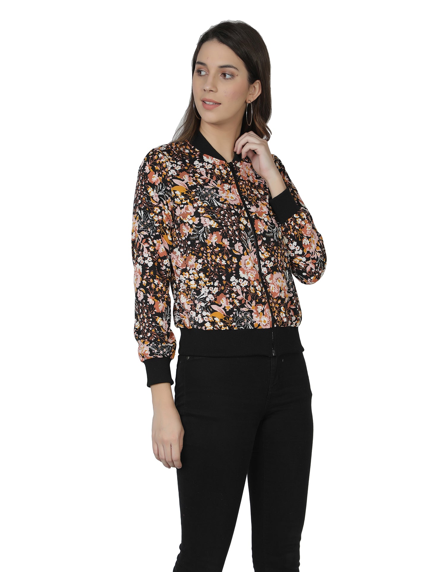 Full Sleeve Floral Print Women Bomber Jacket freeshipping - NUEVOSDAMAS