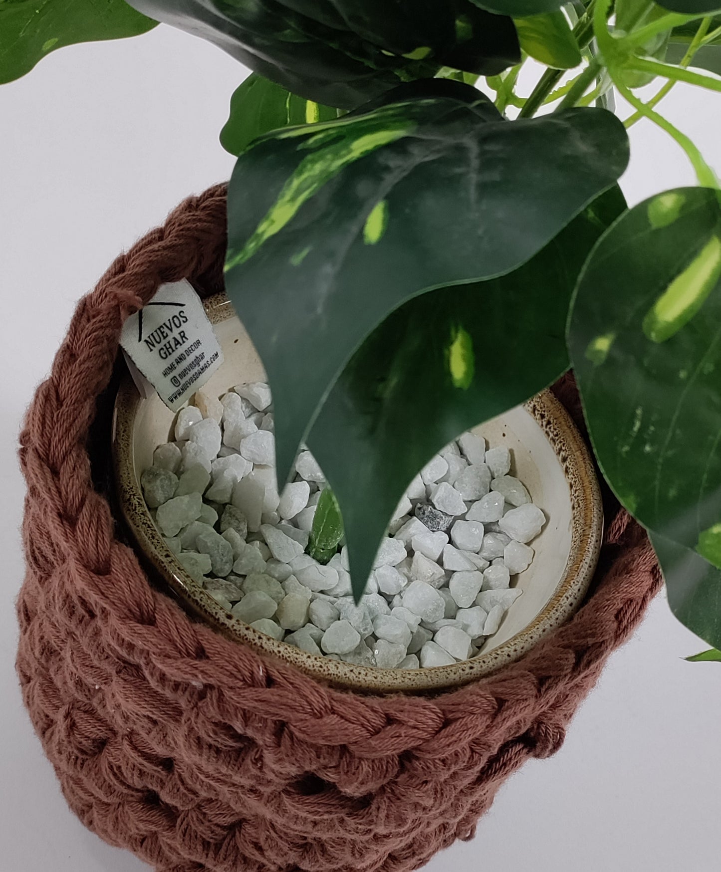 NUEVOSGHAR Solid Handmade Cotton Crochet Plant Pot Cover | Hand Crafted Woven Washable Cover for Plant Pot | Home Decorative Bag for Pot/Container |