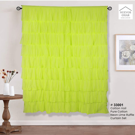 NUEVOSGHAR 213 cm (7 ft) Cotton Semi Transparent Door Curtain Single Curtain  (Solid, LIME)