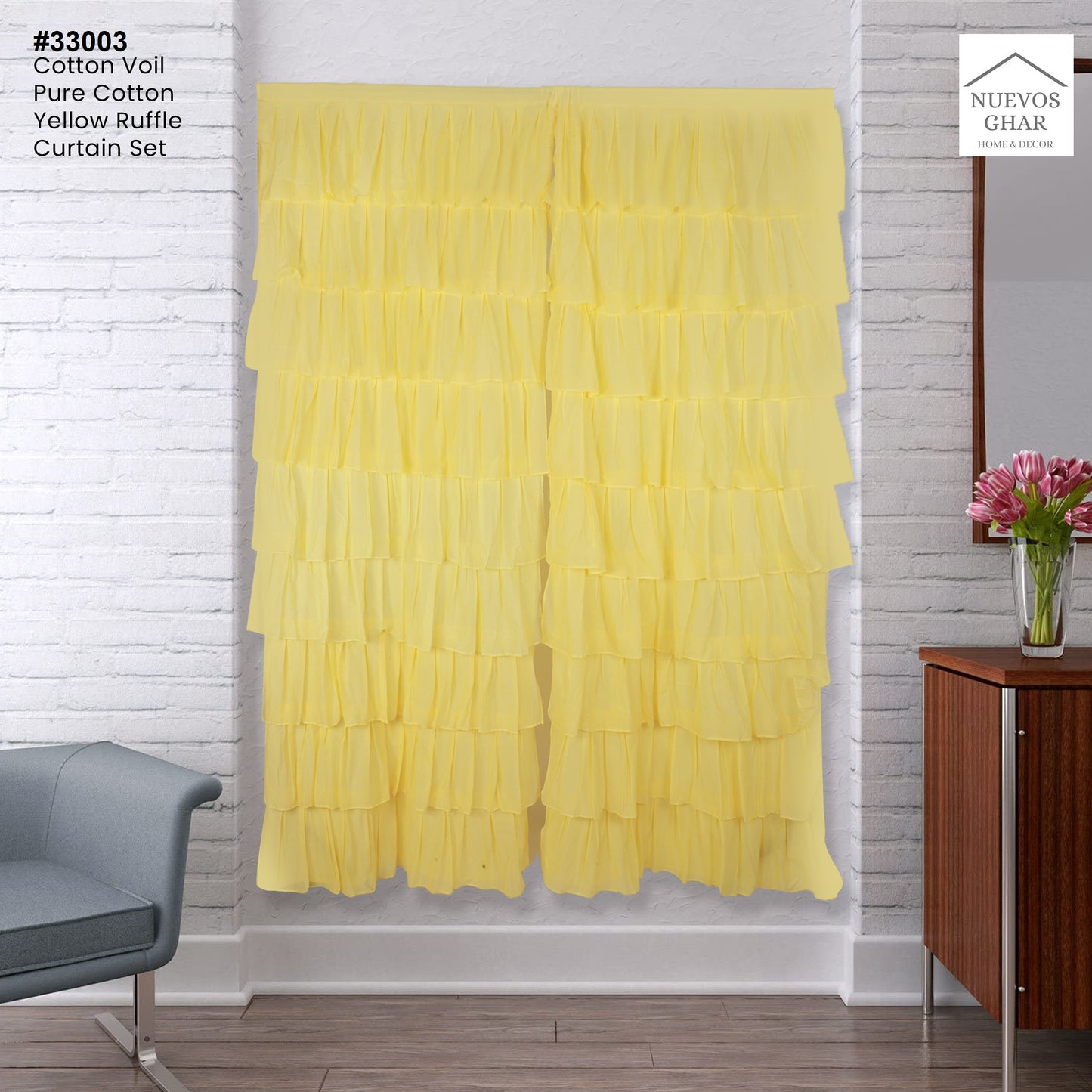 NUEVOSGHAR 213 cm (7 ft) Cotton Semi Transparent Door Curtain Single Curtain  (Solid, Yellow)