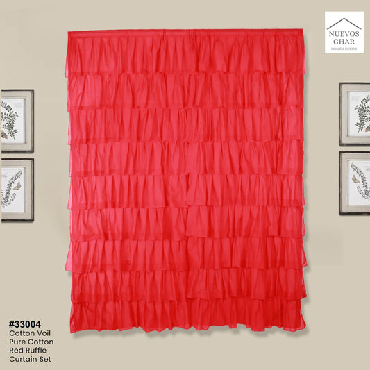 NUEVOSGHAR 213 cm (7 ft) Cotton Semi Transparent Door Curtain Single Curtain  (Solid, Red)