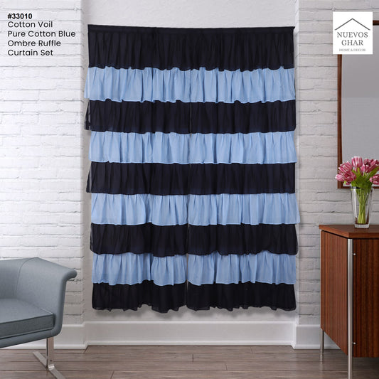 NUEVOSGHAR 213 cm (7 ft) Cotton Semi Transparent Door Curtain Single Curtain  (Solid, OMBRE BLUE)