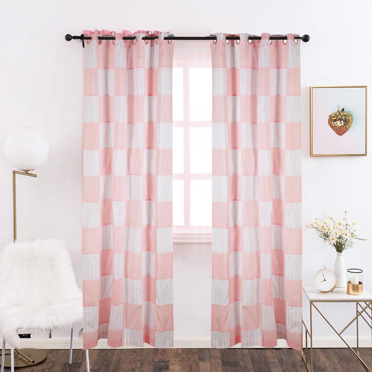 NUEVOSGHAR Pure Cotton Multi Color Bird Printed Patch Work Curtain Pink (Set of 2)